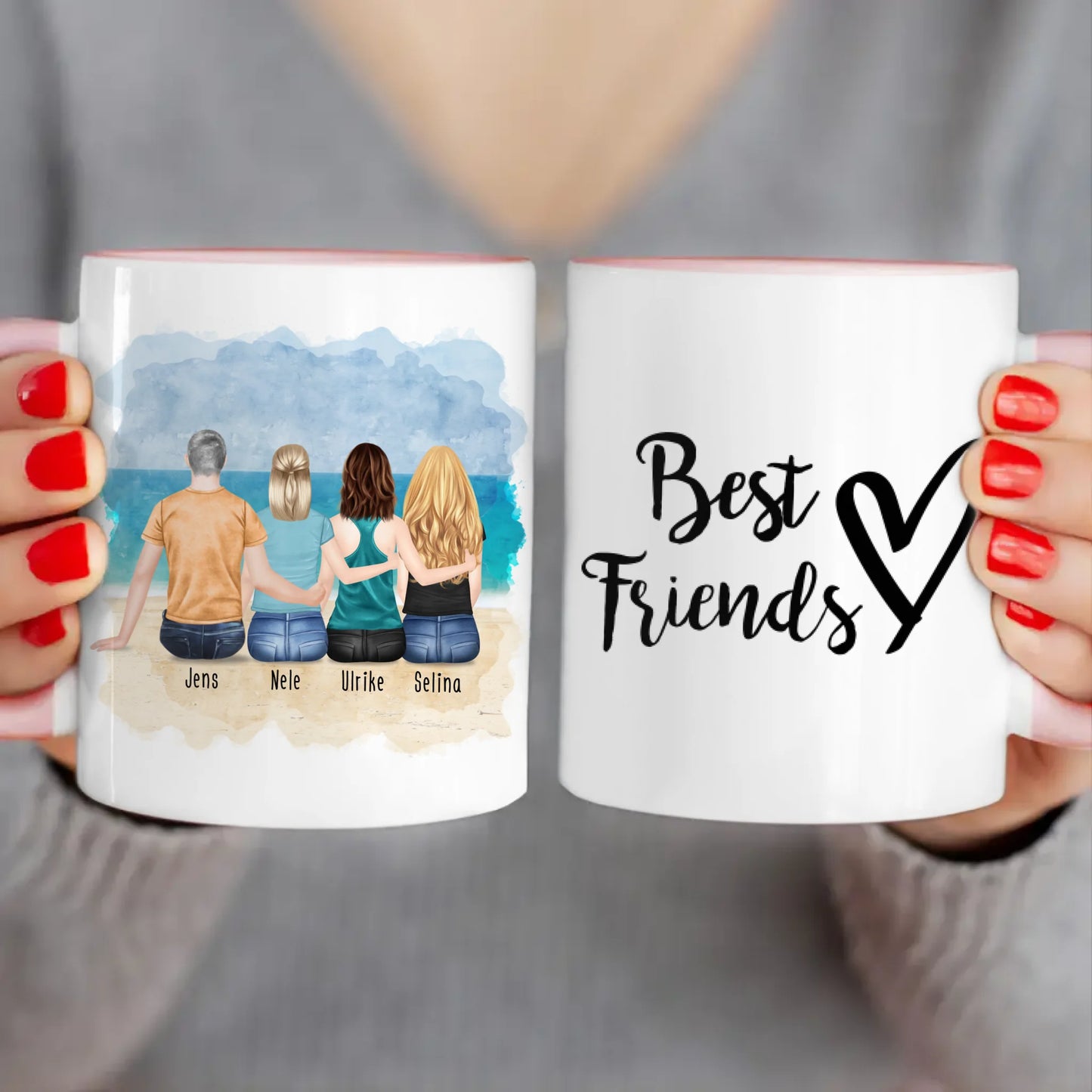 Personalisierte Tasse - Beste Freunde (3 Frauen + 1 Mann)