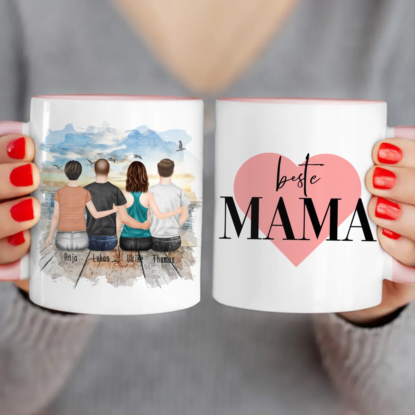 Personalisierte Tasse mit Mutter/Tochter/Sohn (1 Tochter + 2 Söhne)