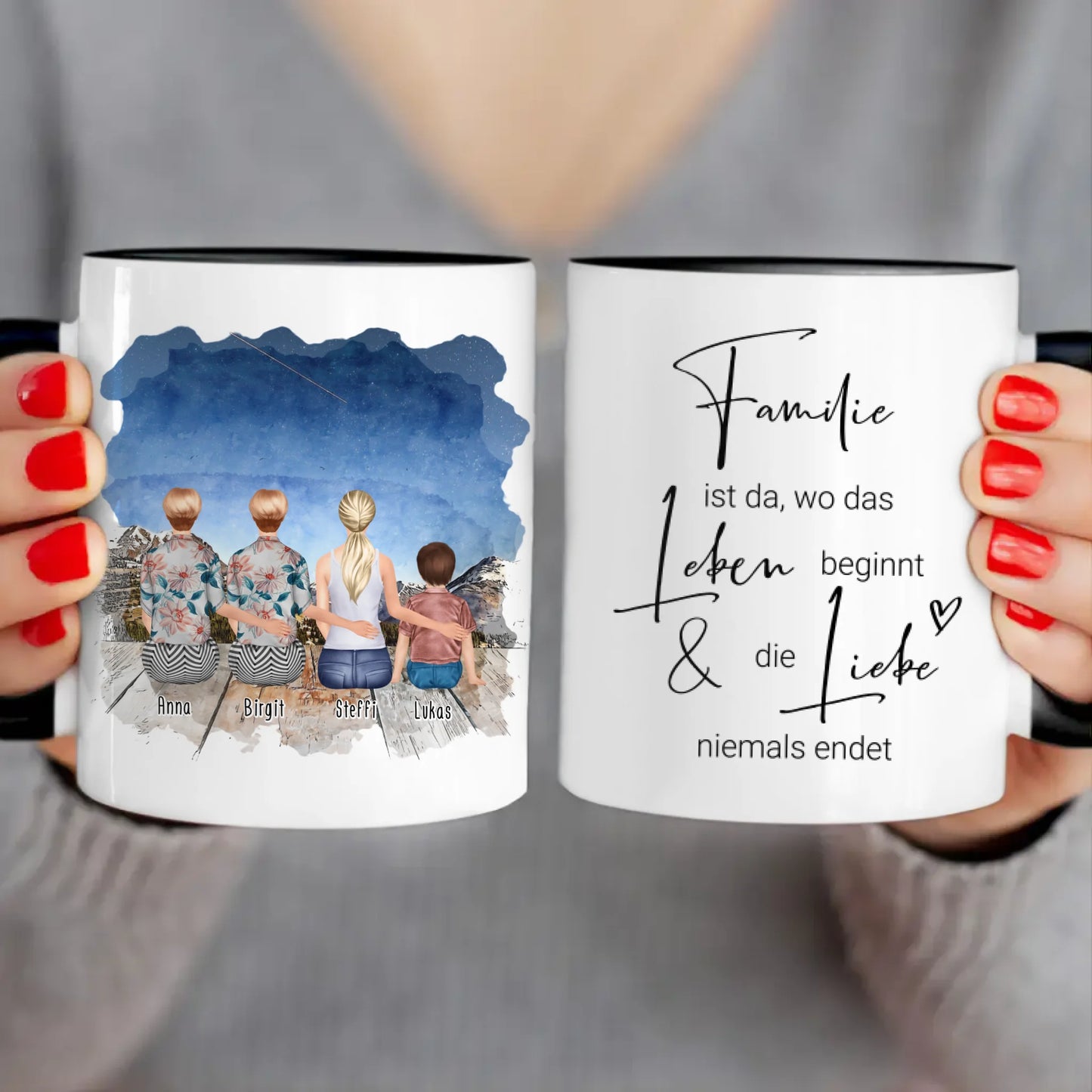 Personalisierte Tasse - 4 Generationen - Uroma, Oma, Mama, Kind