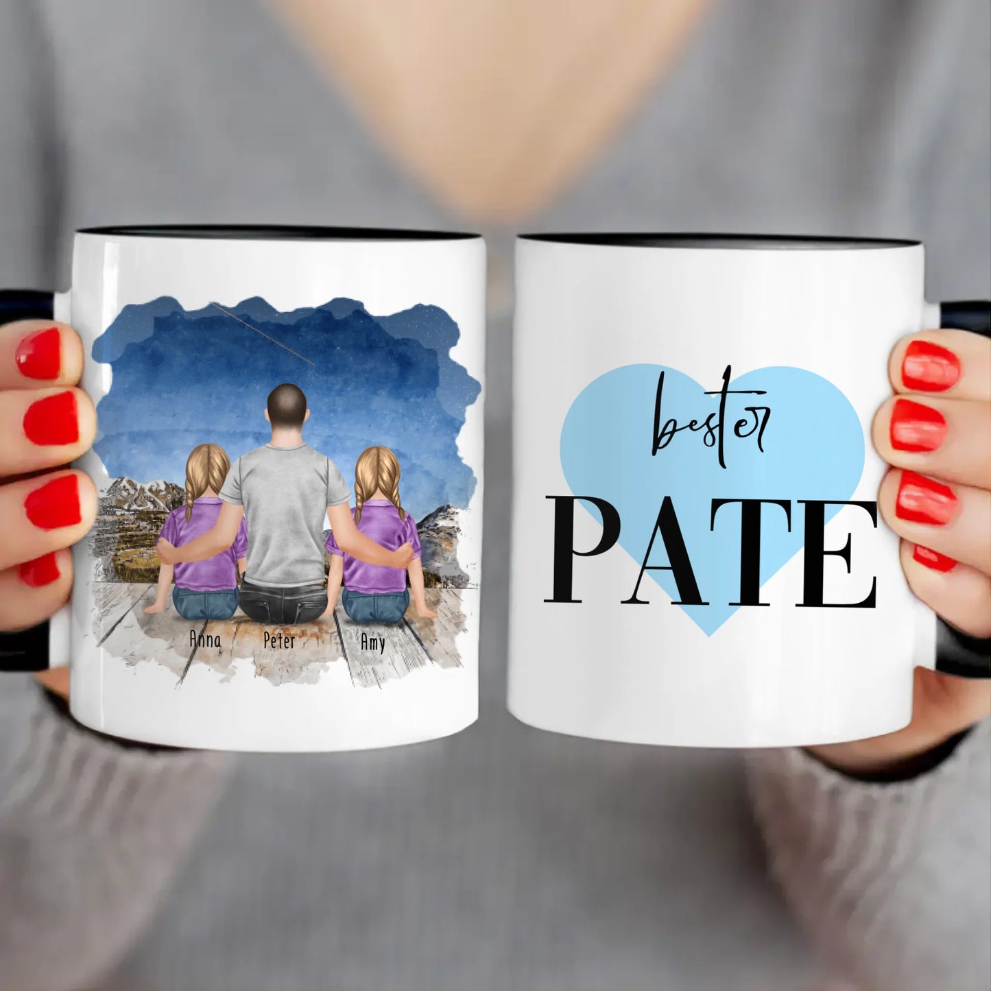 Personalisierte Tasse - Bester Pate (2 Kinder + 1 Mann)