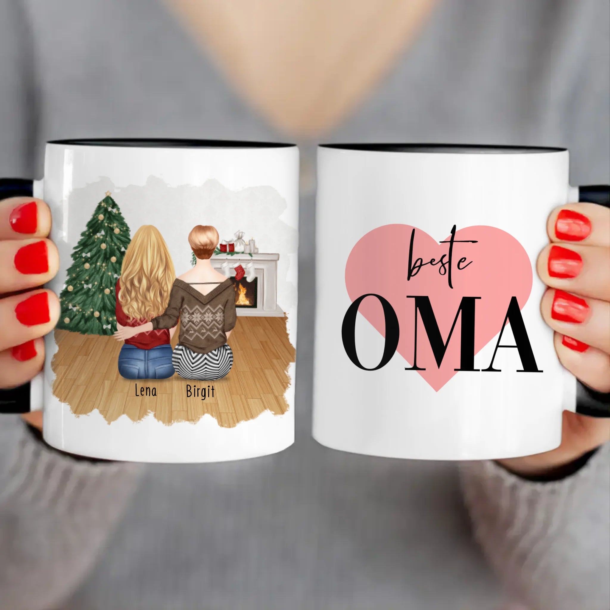 Personalisierte Tasse für Oma (1 Frau + 1 Oma) - Weihnachtstasse