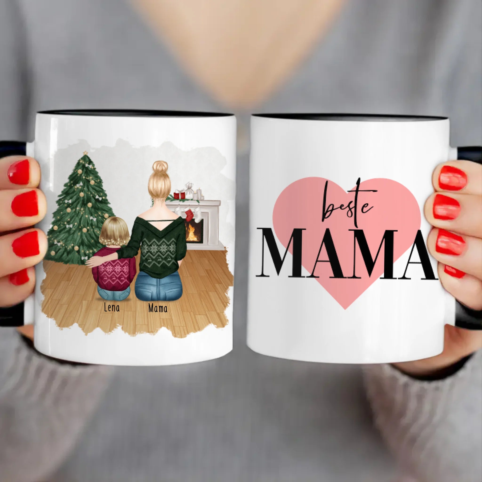 Personalisierte Tasse mit Mutter und Baby (1 Baby + 1 Mutter) - Weihnachtstasse