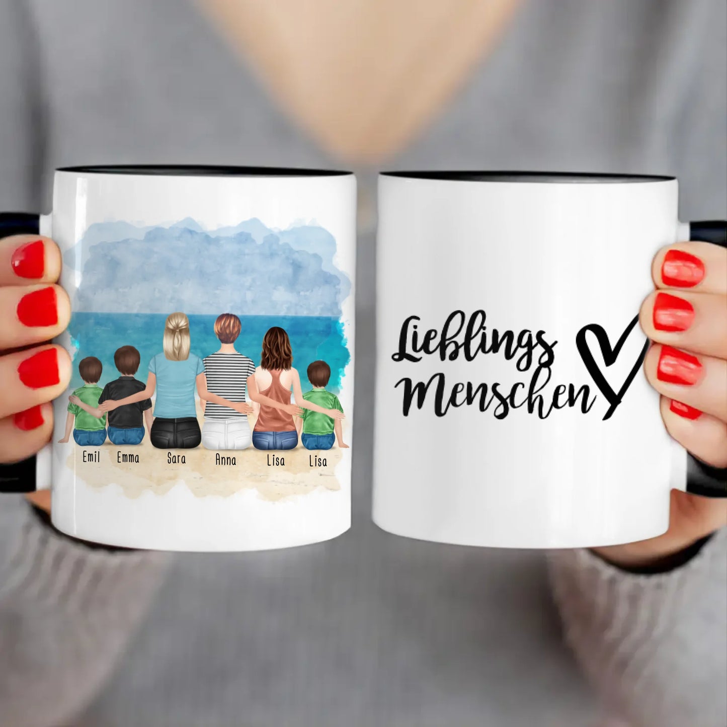 Personalisierte Tasse 2 Frauen + 1 Teenagerin + 3 Kinder