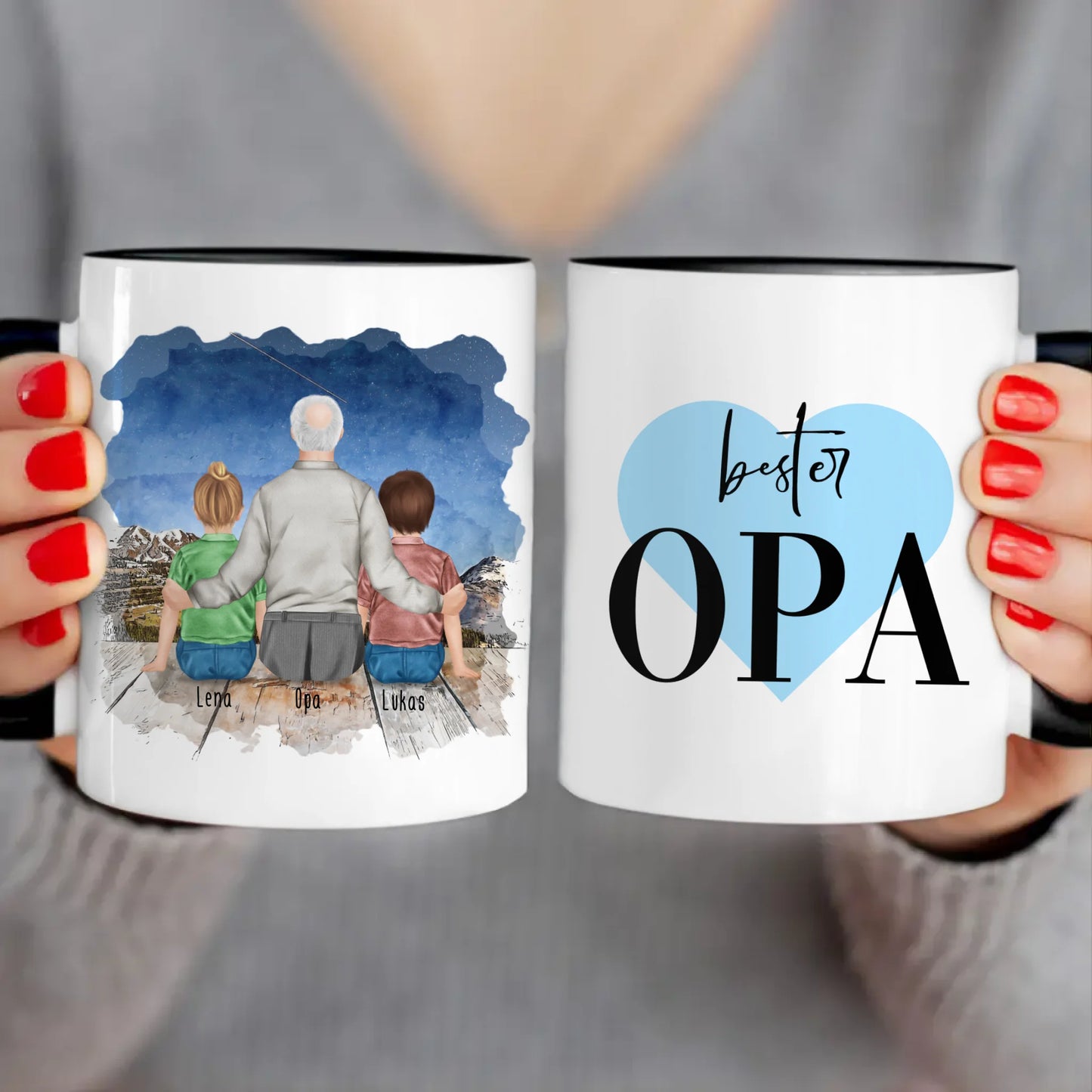 Personalisierte Tasse für Opa (2 Kinder + 1 Opa)