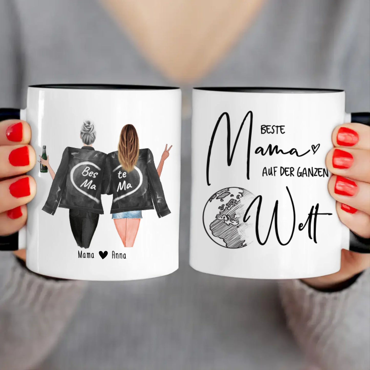 Personalisierte Tasse - Mutter + Tochter mit Jacken