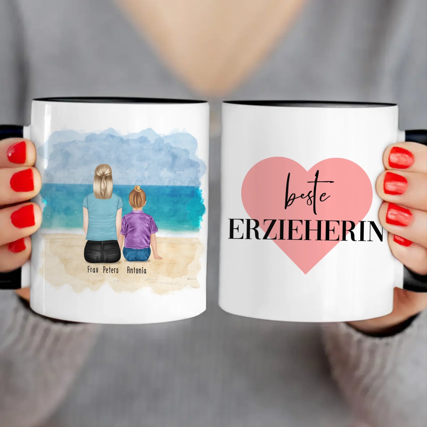 Personalisierte Tasse - Beste Erzieherin (1 Frauen + 1 Kind)