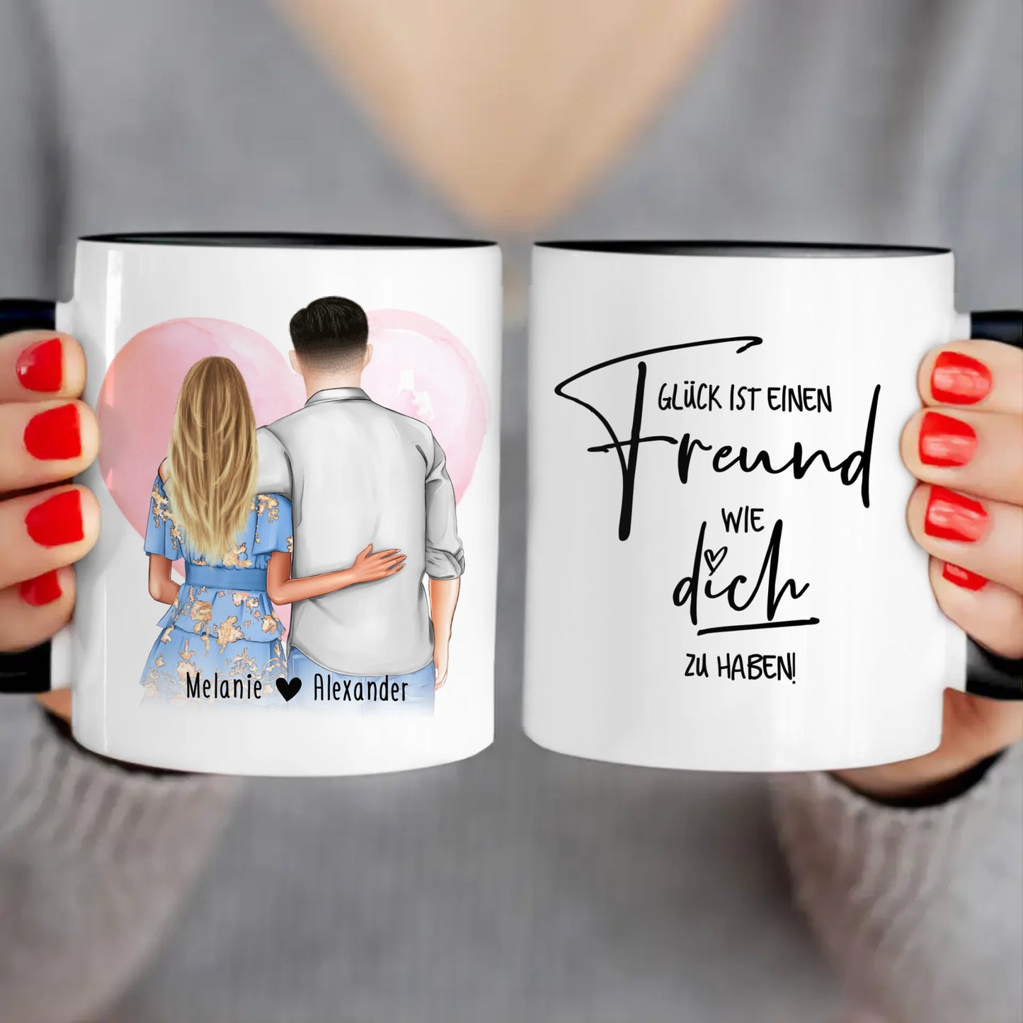 Personalisierte Tasse - Paar mit Kleid und Hemd (stehend) - Pärchen Tasse