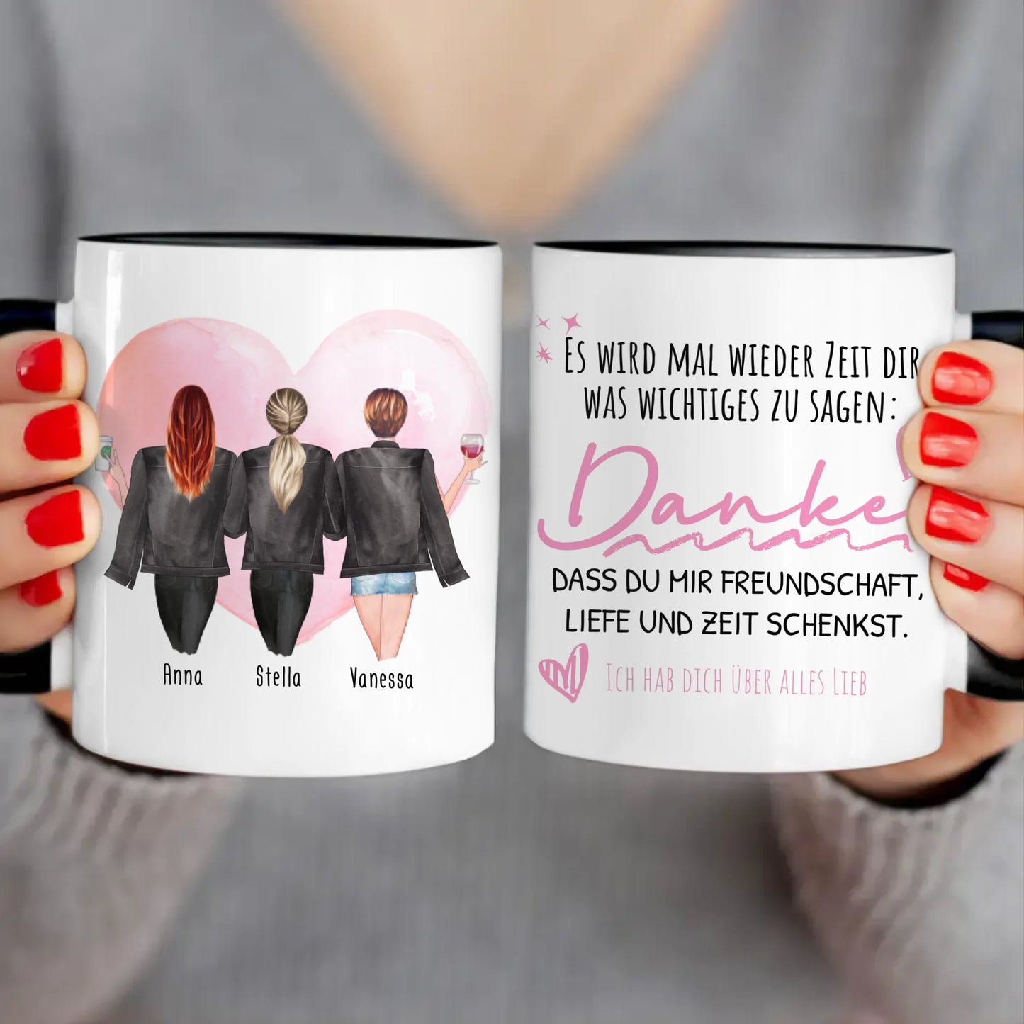 Personalisierte Tasse - Beste Freundinnen mit Jacken (3 Freundinnen)