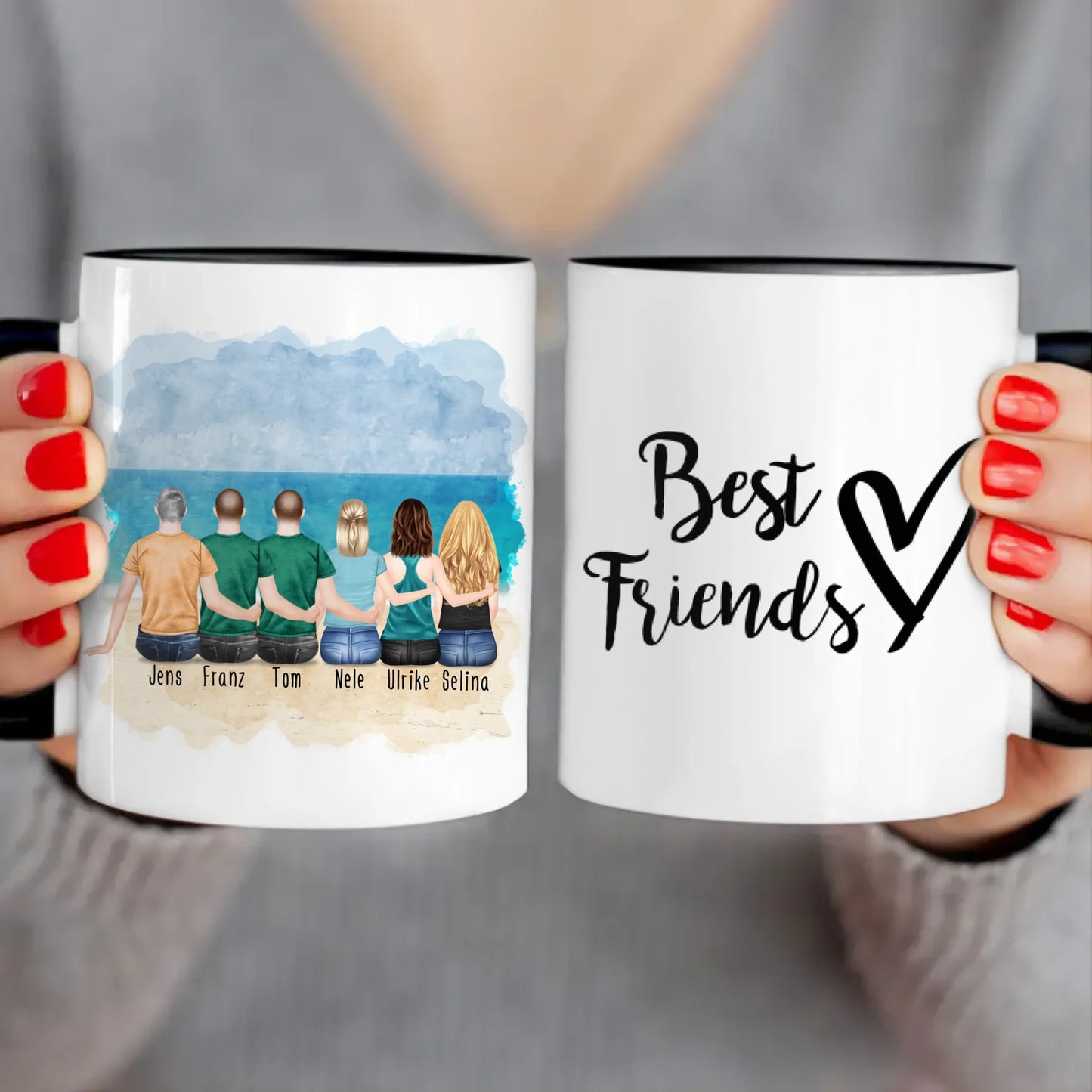 Personalisierte Tasse - Beste Freunde (3 Frauen + 3 Männer)