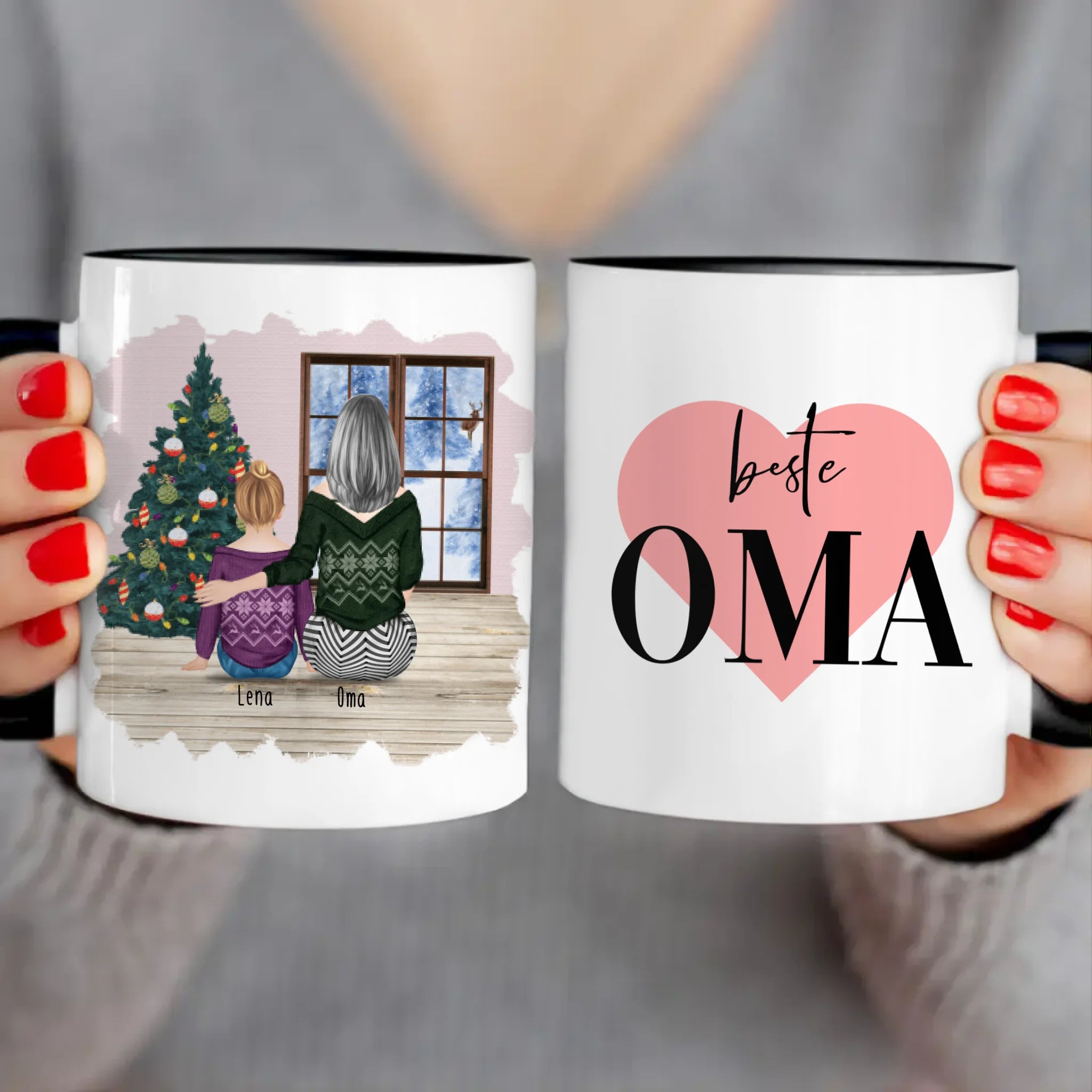 Personalisierte Tasse für Oma (1 Kind + 1 Oma) - Weihnachtstasse