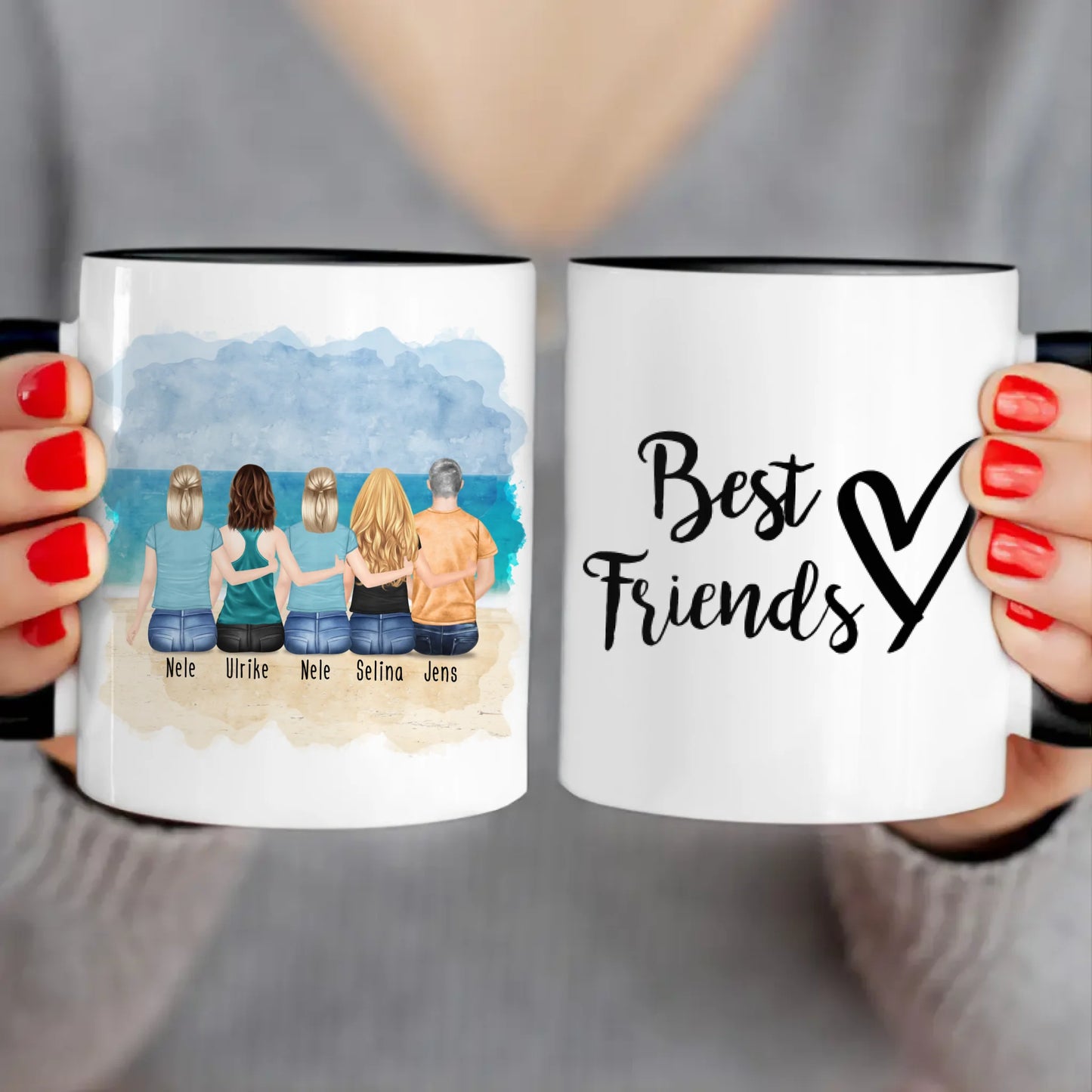 Personalisierte Tasse - Beste Freunde (4 Frauen + 1 Mann)