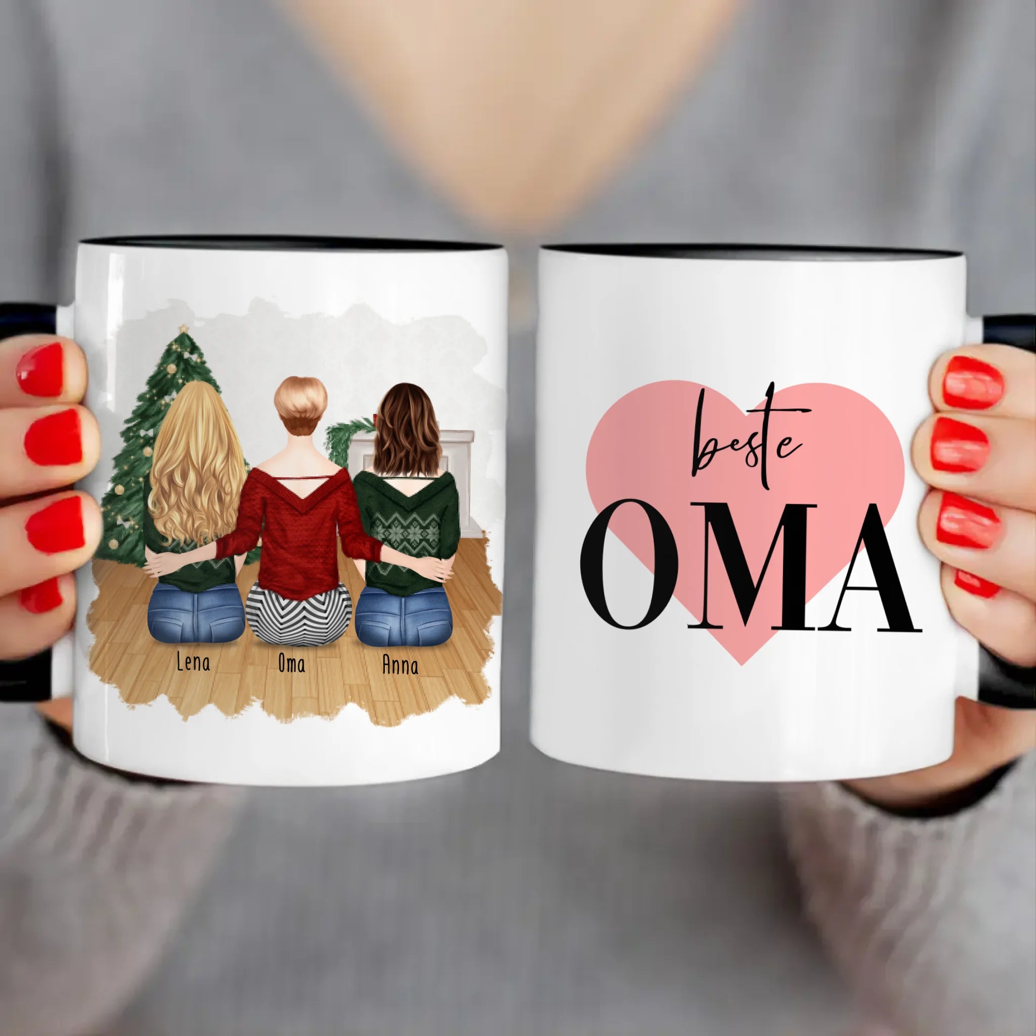 Personalisierte Tasse für Oma (2 Frauen + 1 Oma) - Weihnachtstasse