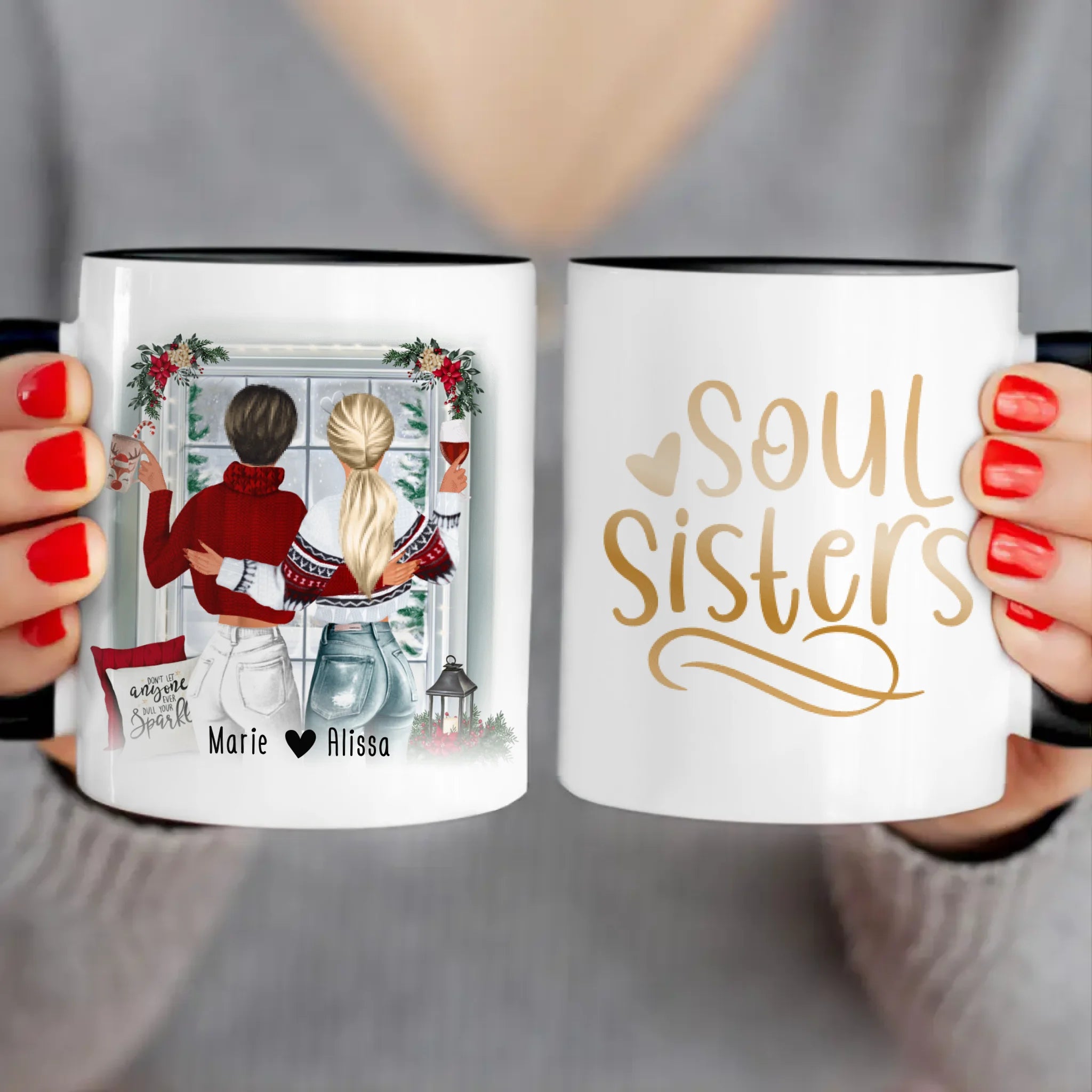 Personalisierte Tasse Beste Freundin (2 Freundinnen) - Weihnachtstasse