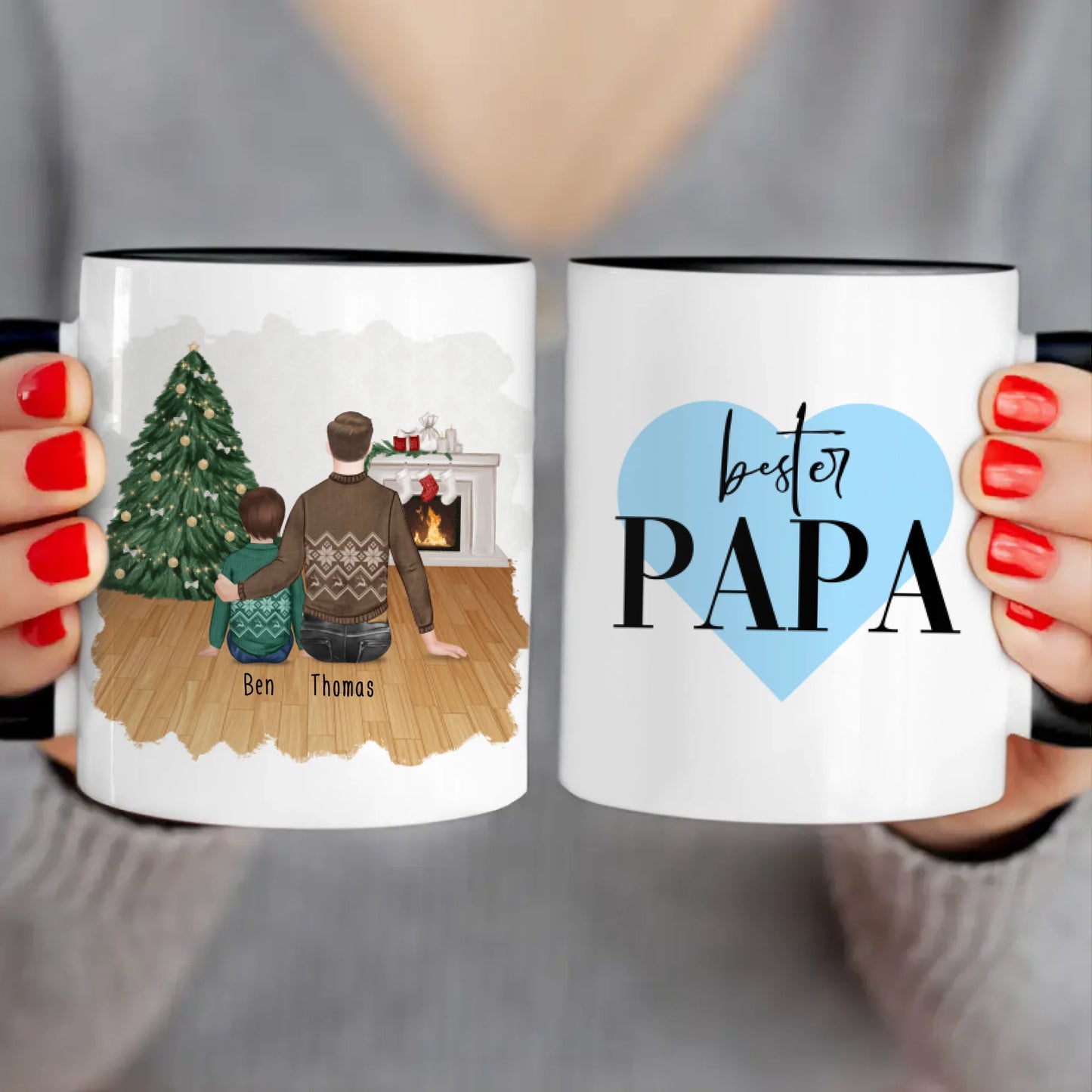 Personalisierte Tasse mit Vater/Kind (1 Kind/Baby) - Weihnachtstasse