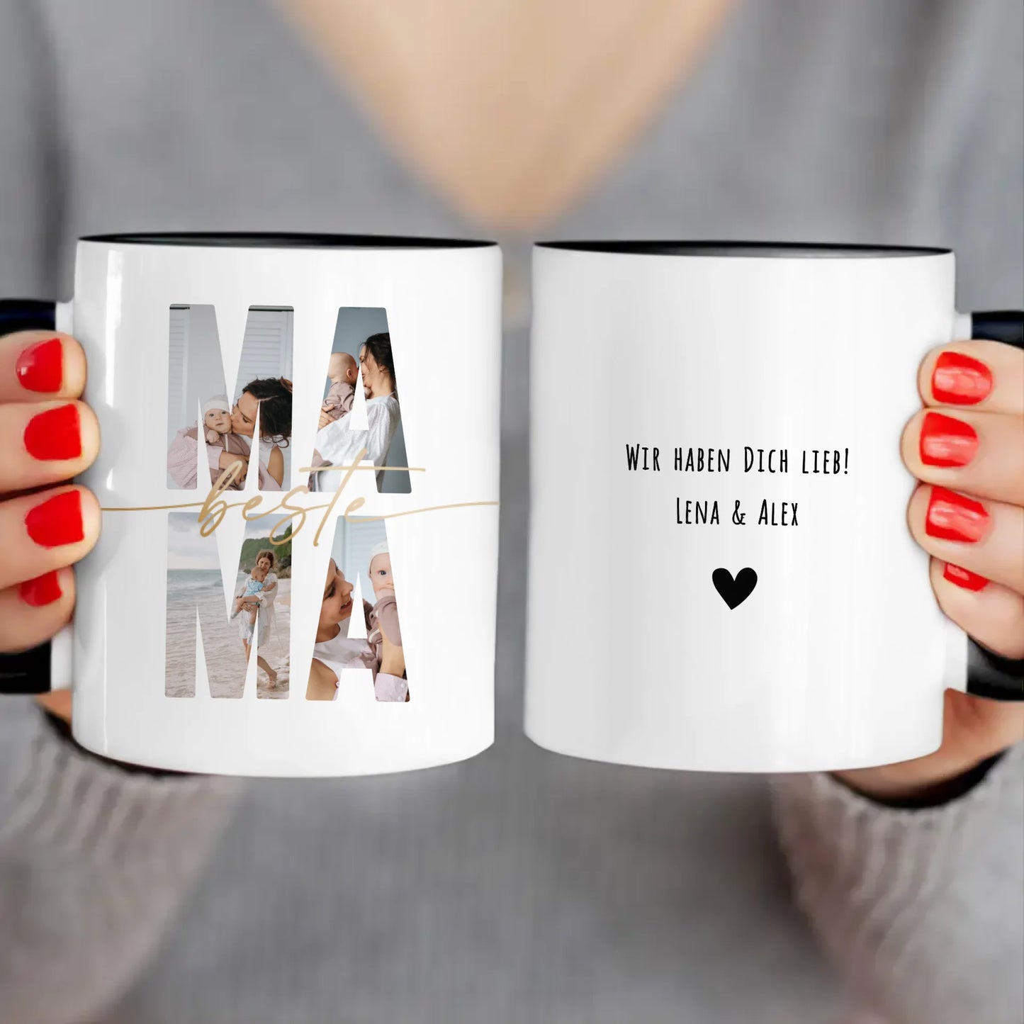 Personalisierte Tasse mit Mama Schriftzug und deinen Bildern