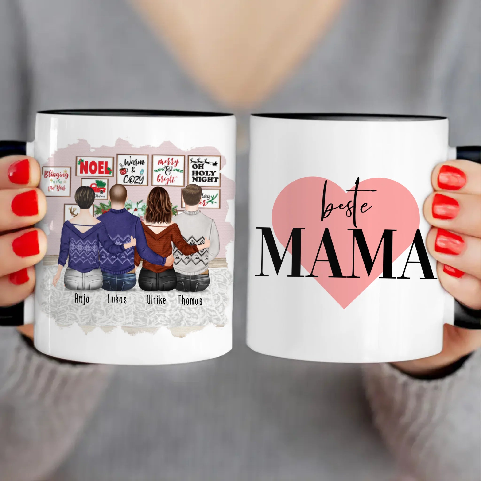 Personalisierte Tasse mit Mutter/Tochter/Sohn (1 Tochter + 2 Söhne) - Weihnachtstasse