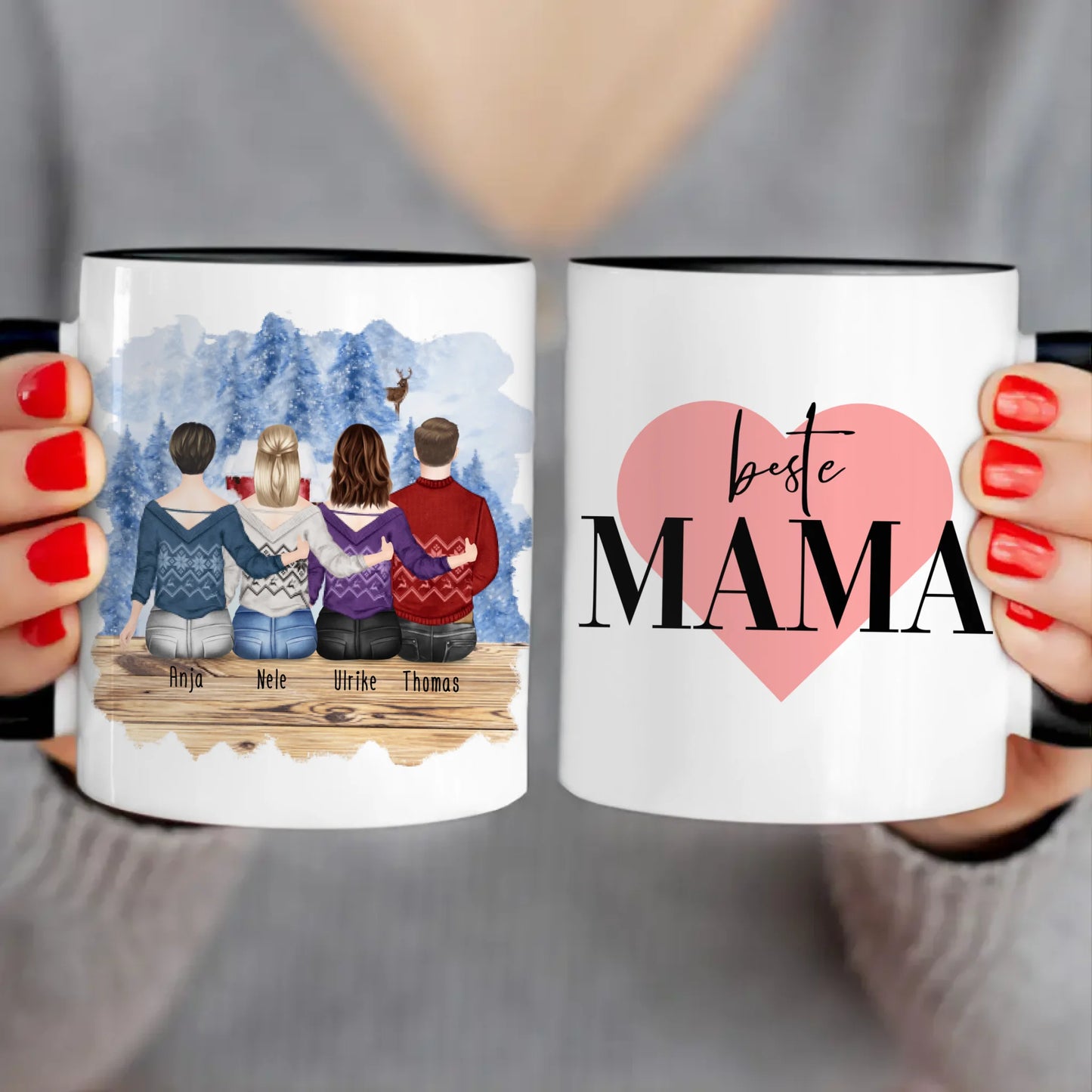 Personalisierte Tasse mit Mutter/Tochter/Sohn (2 Töchter + 1 Sohn) - Weihnachtstasse