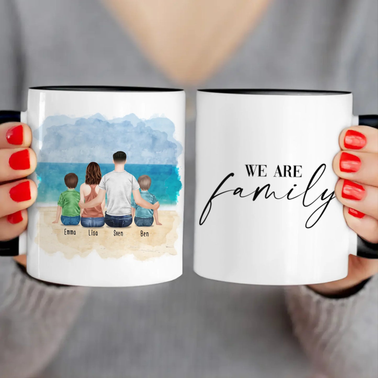 Personalisierte Tasse mit Vater (2 Kinder + 1 Teenangerin)