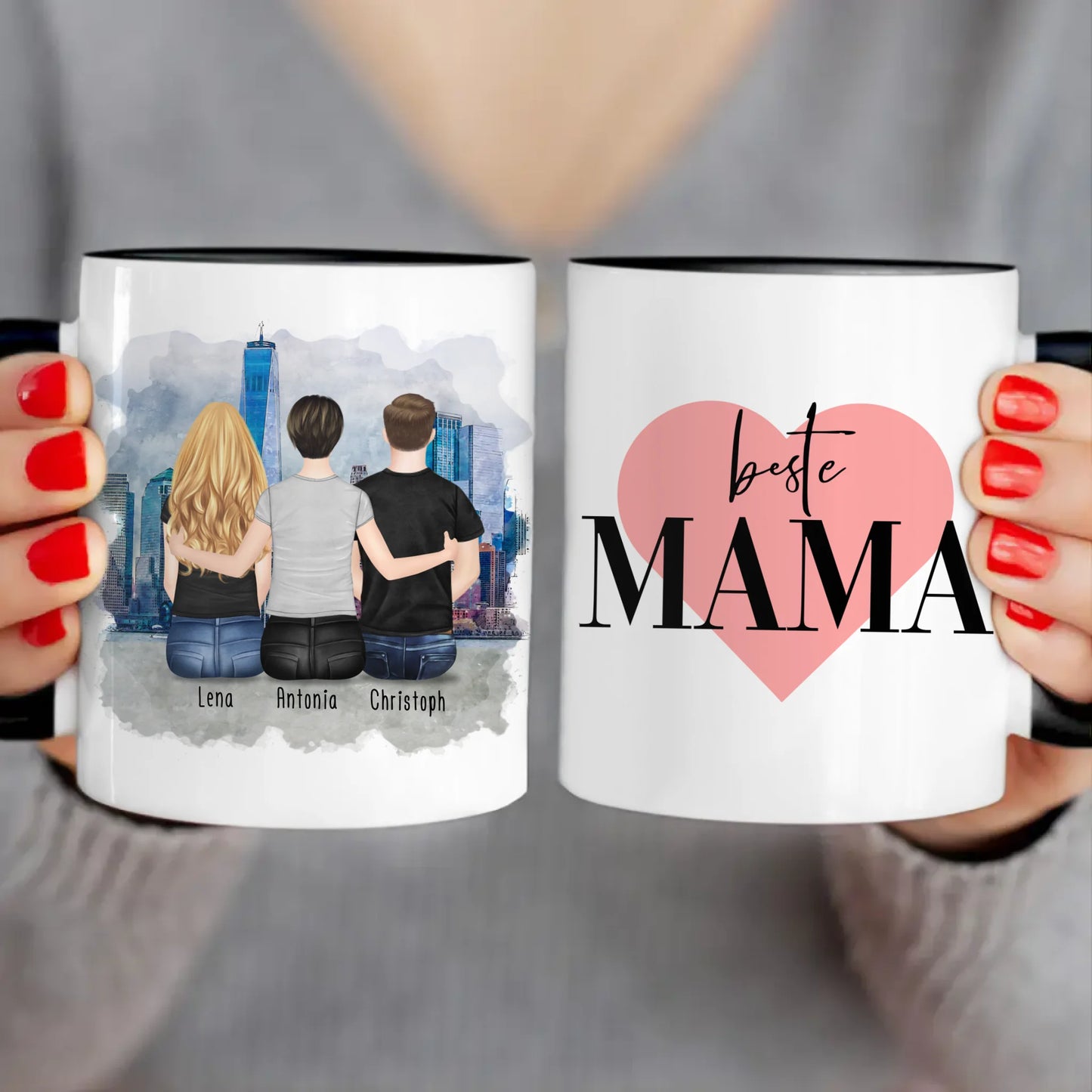 Personalisierte Tasse mit Mutter/Tochter/Sohn (1 Tochter + 1 Sohn)