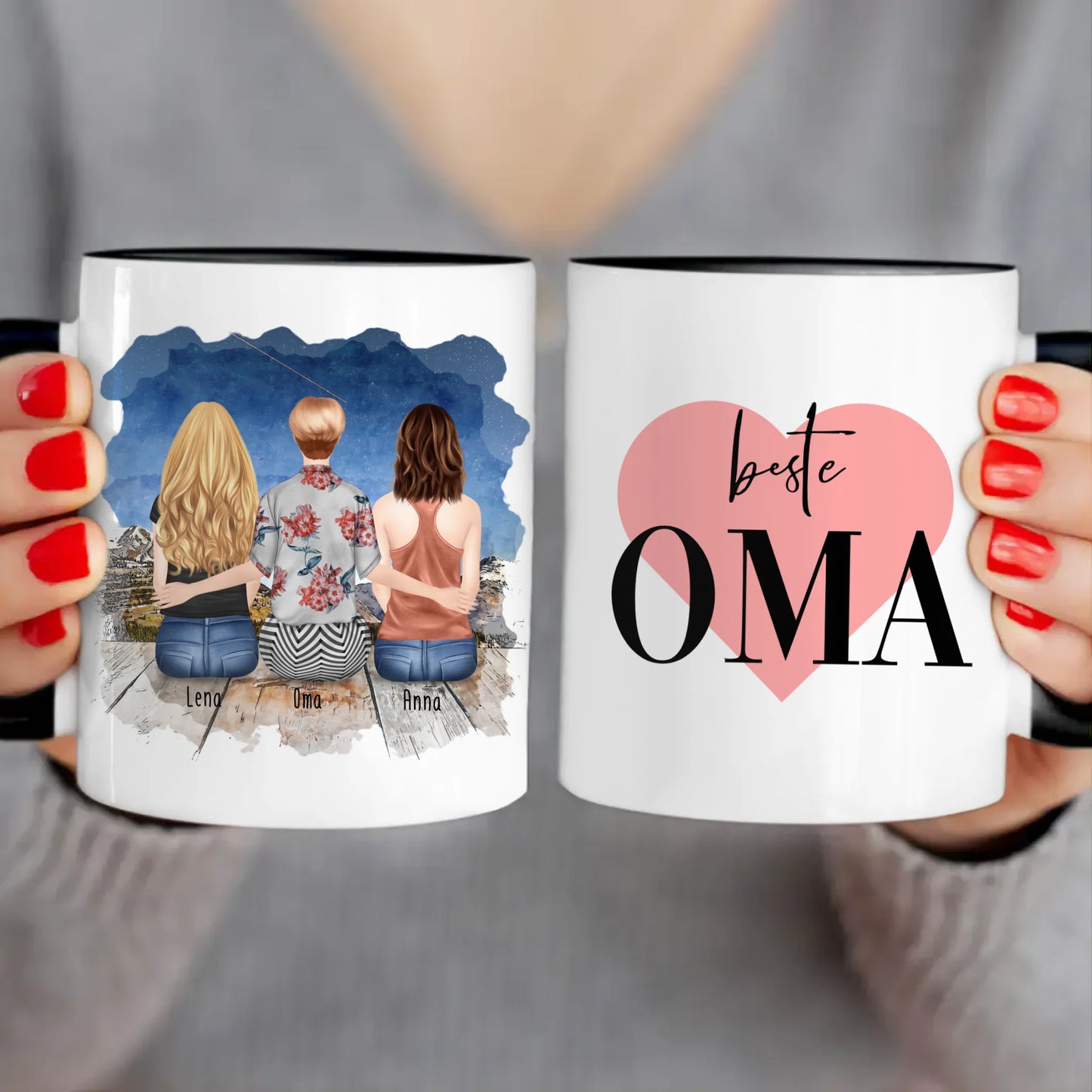 Personalisierte Tasse für Oma (2 Frauen + 1 Oma)