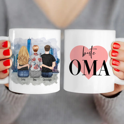 Personalisierte Tasse für Oma (1 Frau + 1 Mann + 1 Oma)