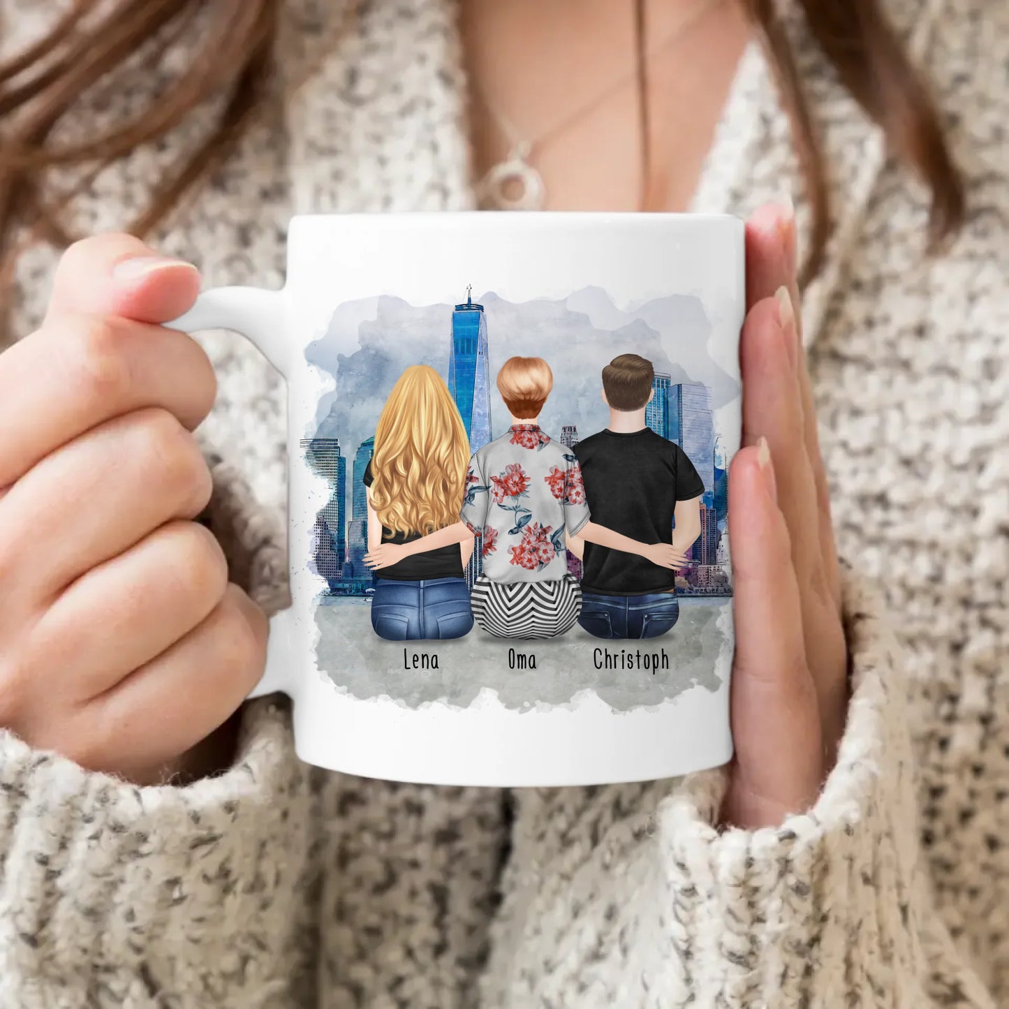 Personalisierte Tasse für Oma (1 Frau + 1 Mann + 1 Oma)