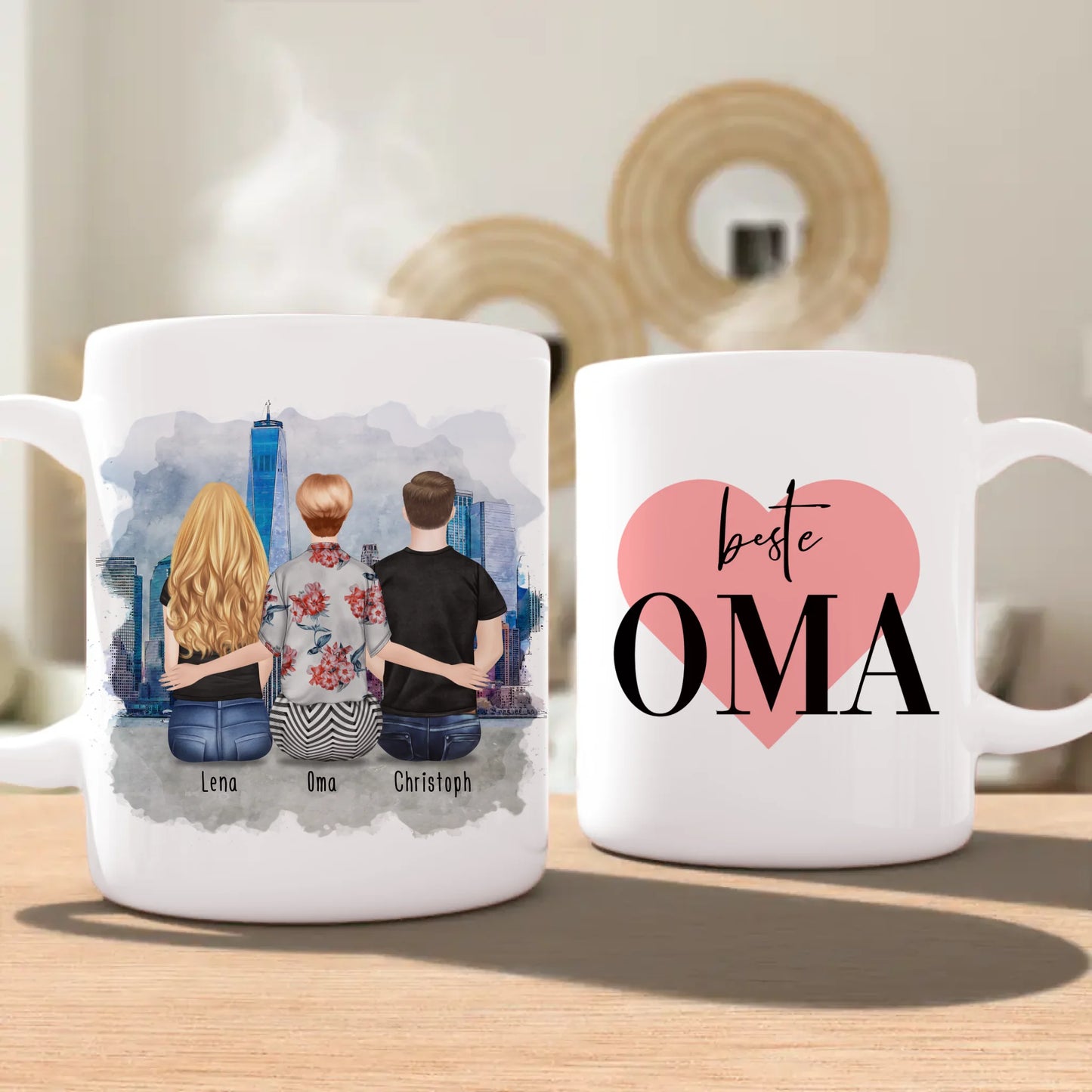 Personalisierte Tasse für Oma (1 Frau + 1 Mann + 1 Oma)