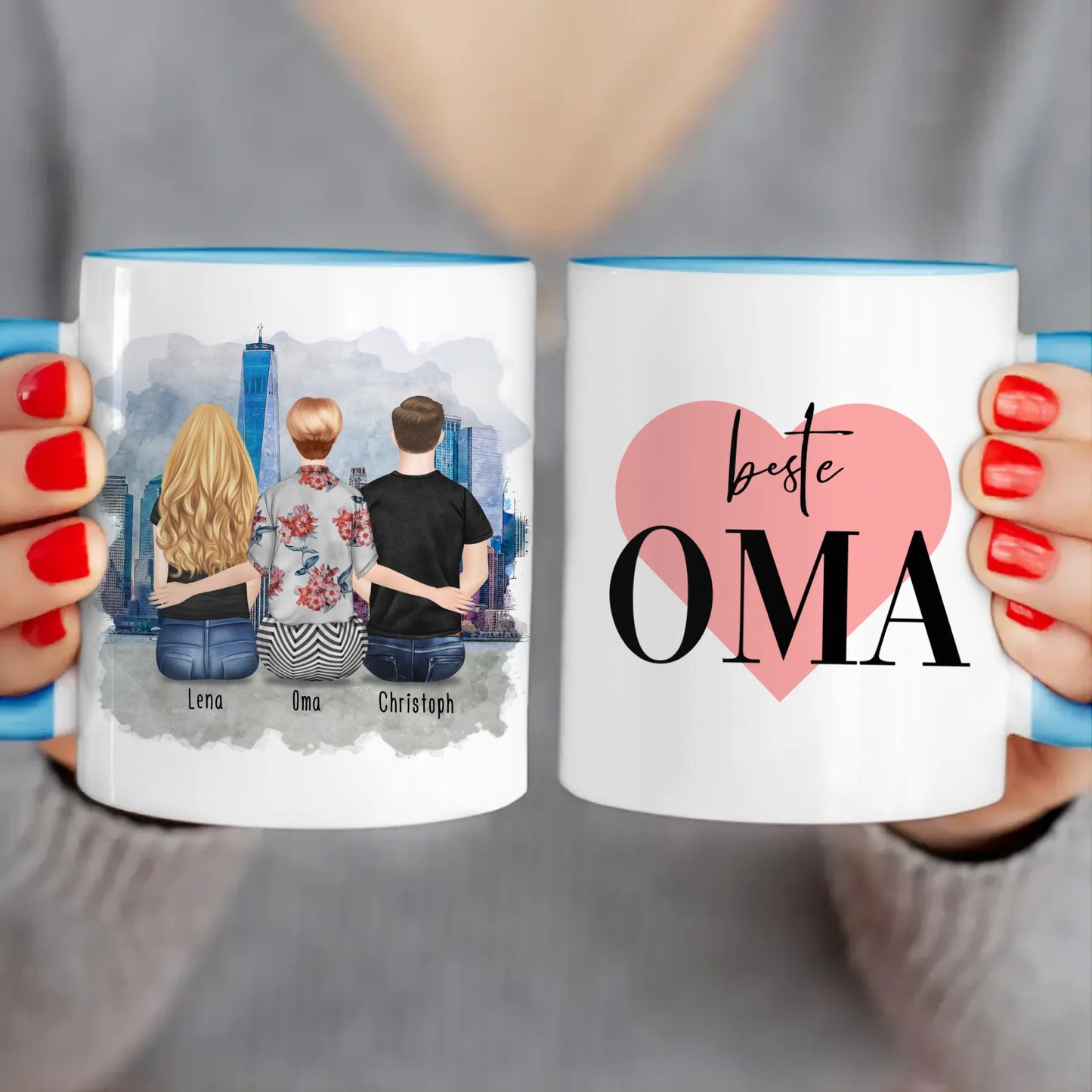 Personalisierte Tasse für Oma (1 Frau + 1 Mann + 1 Oma)