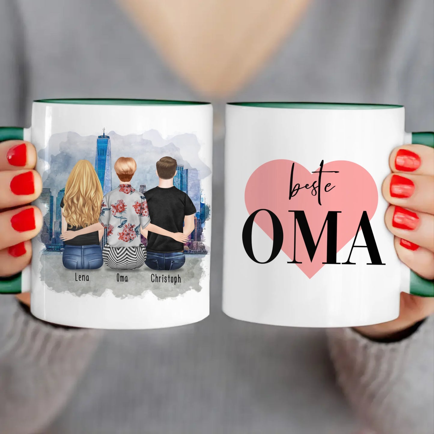 Personalisierte Tasse für Oma (1 Frau + 1 Mann + 1 Oma)