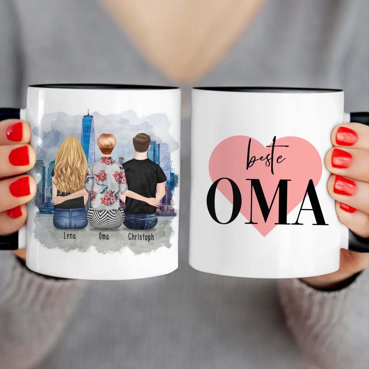 Personalisierte Tasse für Oma (1 Frau + 1 Mann + 1 Oma)