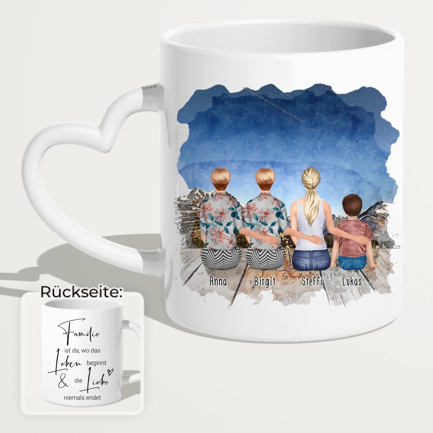 Personalisierte Tasse - 4 Generationen - Uroma, Oma, Mama, Kind