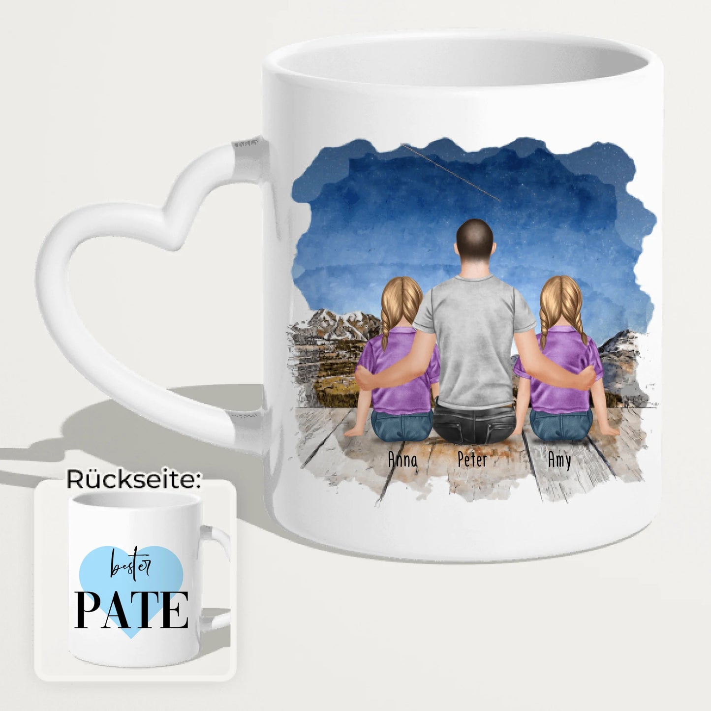 Personalisierte Tasse - Bester Pate (2 Kinder + 1 Mann)