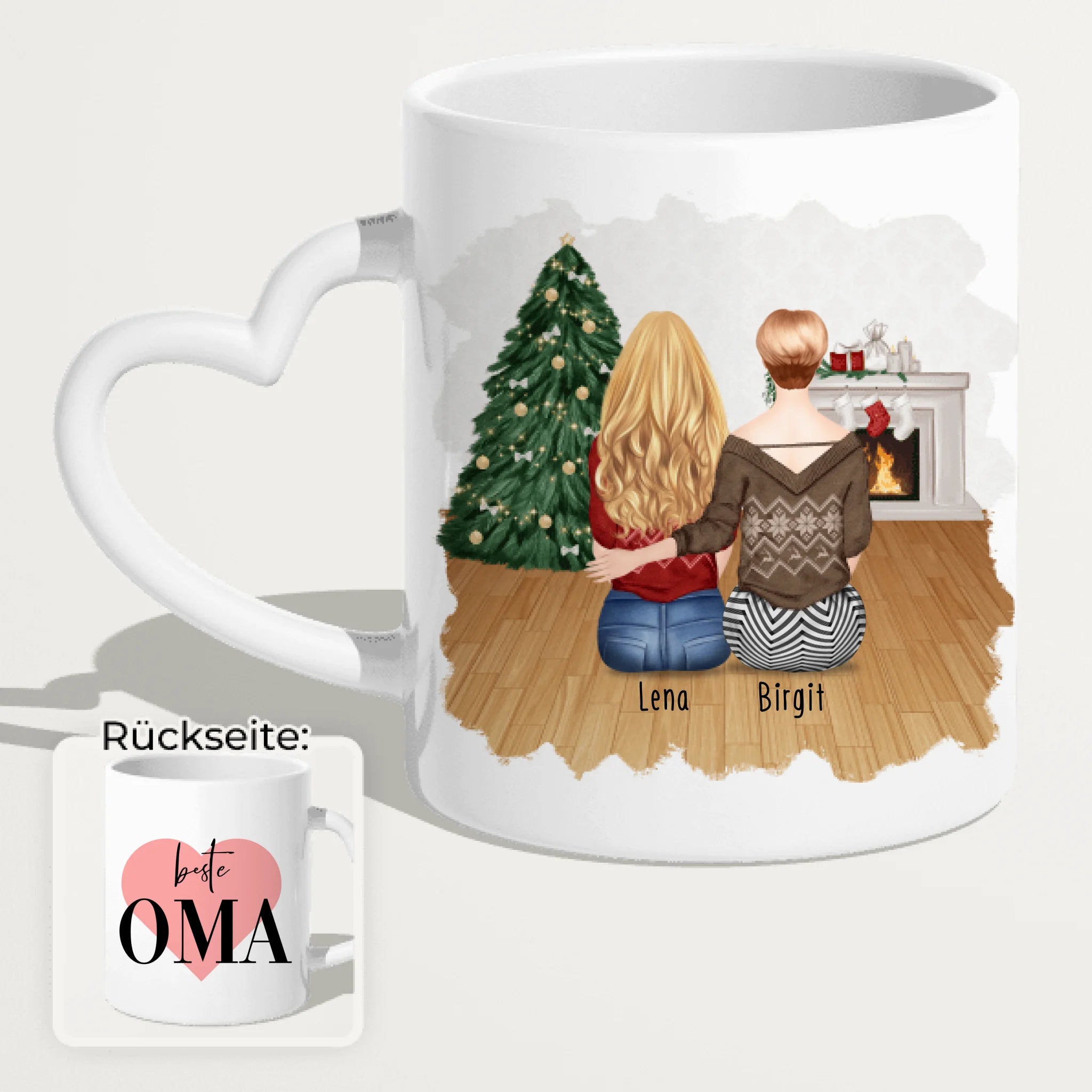 Personalisierte Tasse für Oma (1 Frau + 1 Oma) - Weihnachtstasse