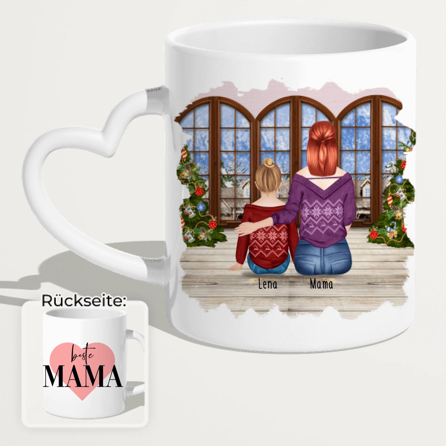 Personalisierte Tasse mit Mutter und Kind (1 Kind + 1 Mutter) - Weihnachtstasse