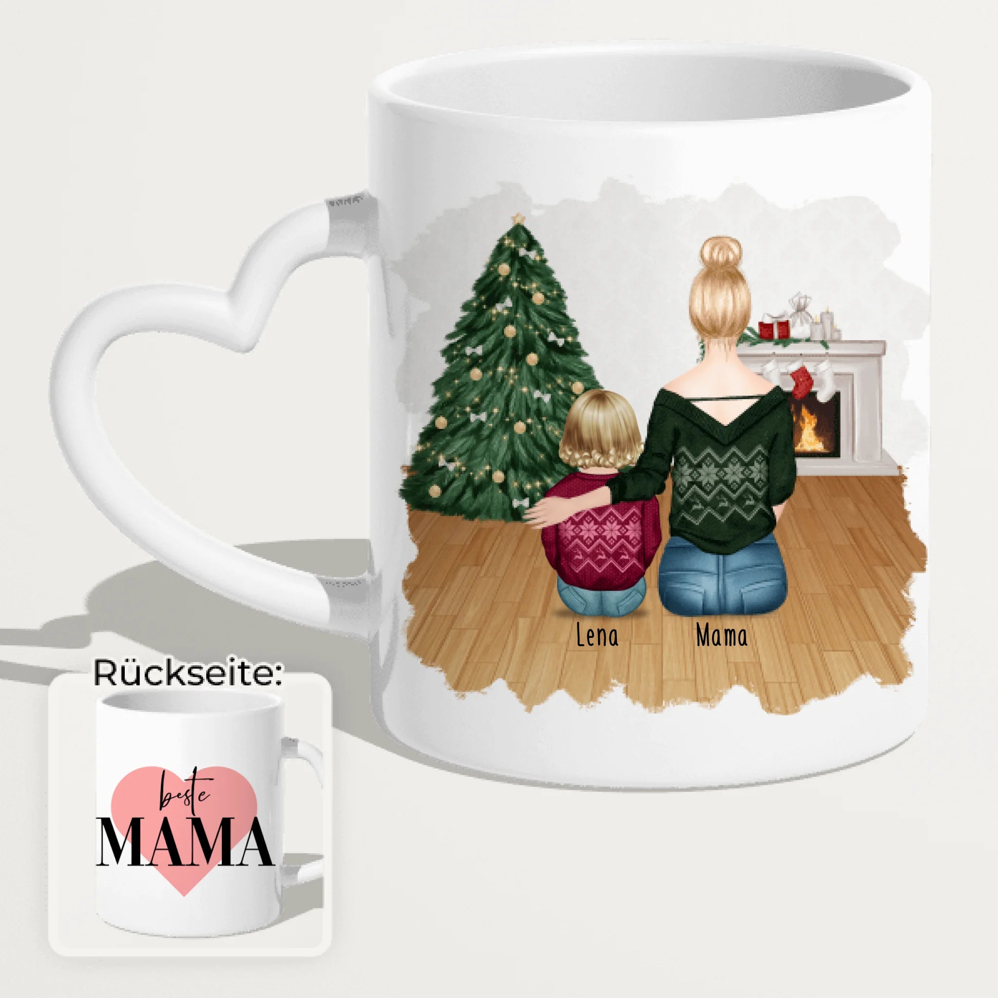 Personalisierte Tasse mit Mutter und Baby (1 Baby + 1 Mutter) - Weihnachtstasse