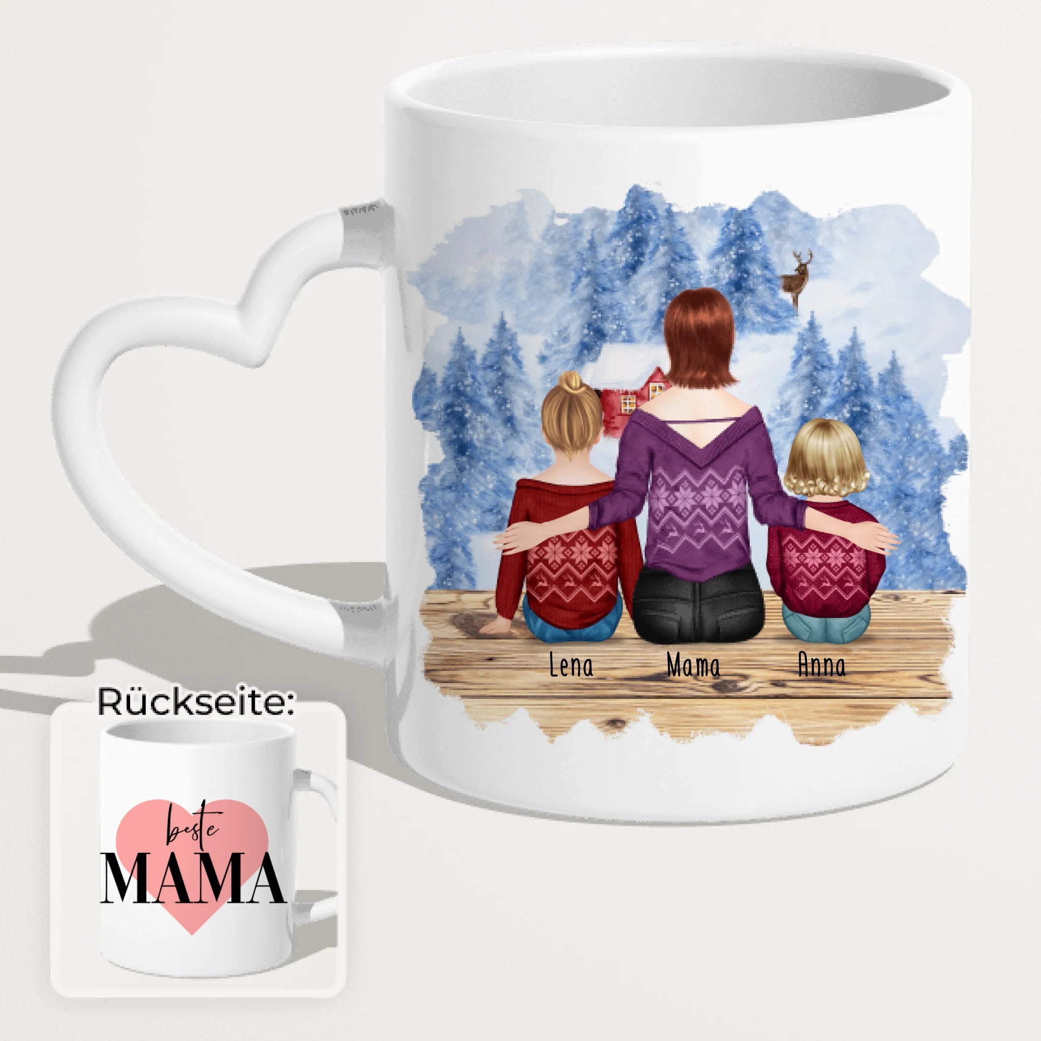 Personalisierte Tasse mit Mutter, Baby und Kind (1 Baby + 1 Kind + 1 Mutter) - Weihnachtstasse