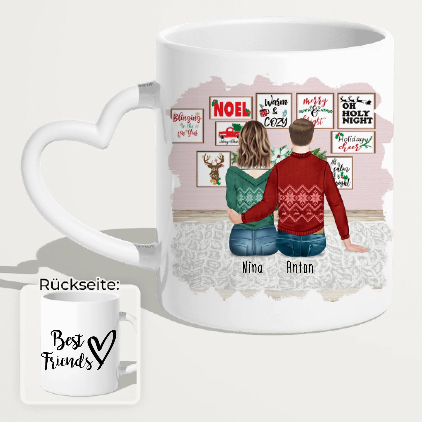 Personalisierte Tasse - Beste Freunde (1 Frau + 1 Mann) - Weihnachtstasse