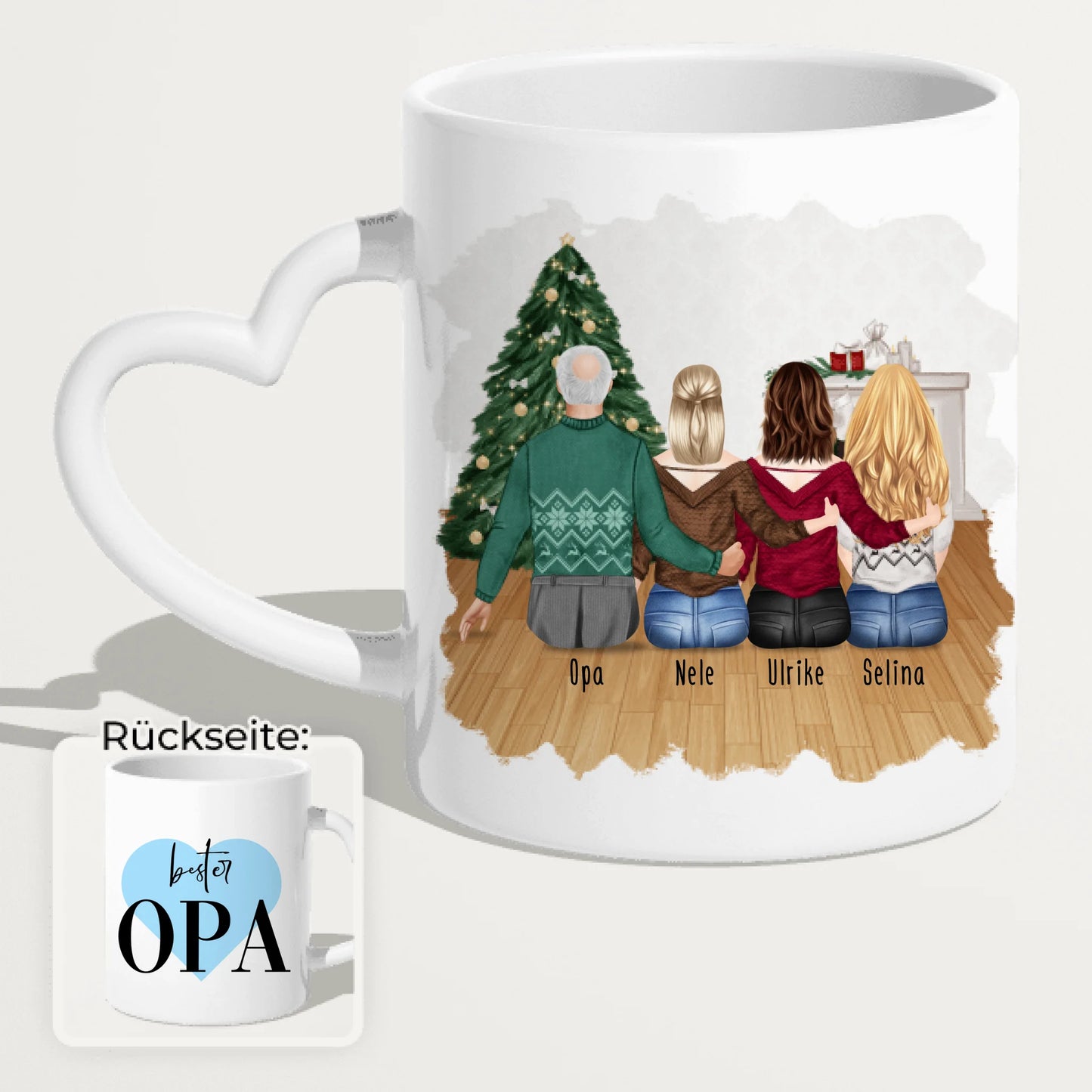 Personalisierte Tasse für Opa (3 Frauen + 1 Opa) - Weihnachtstasse