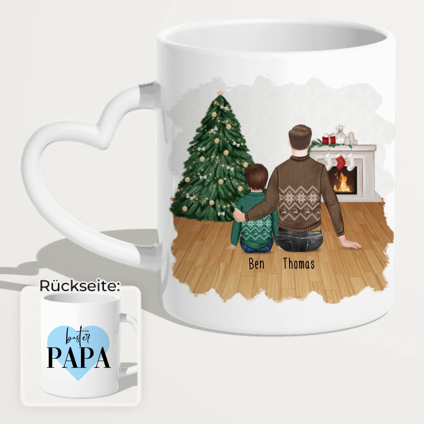 Personalisierte Tasse mit Vater/Kind (1 Kind/Baby) - Weihnachtstasse