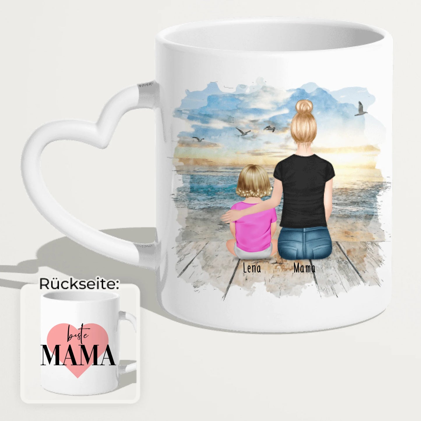 Personalisierte Tasse mit Mutter und Baby (1 Baby + 1 Mutter)