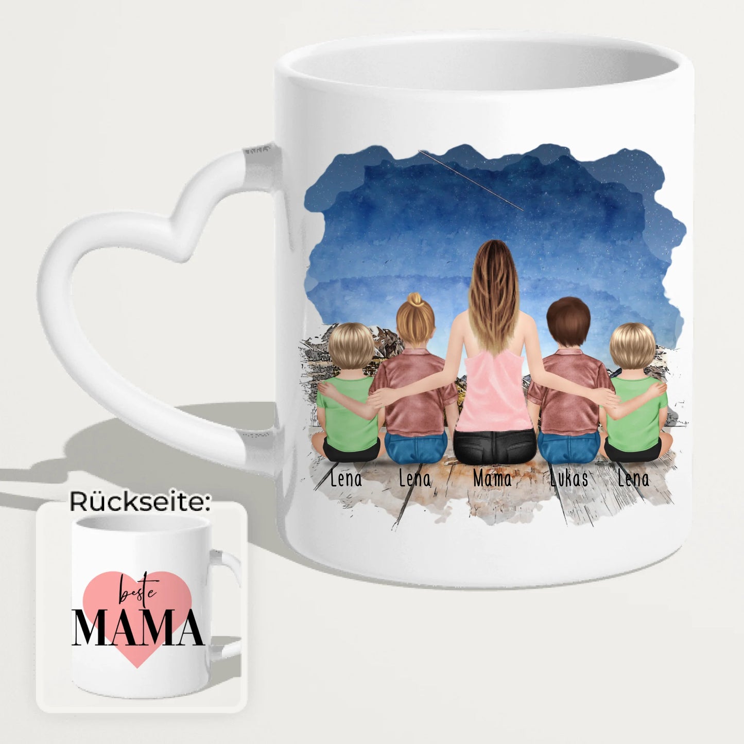 Personalisierte Tasse -  1 Frau + 2 Kinder + 2 Babys