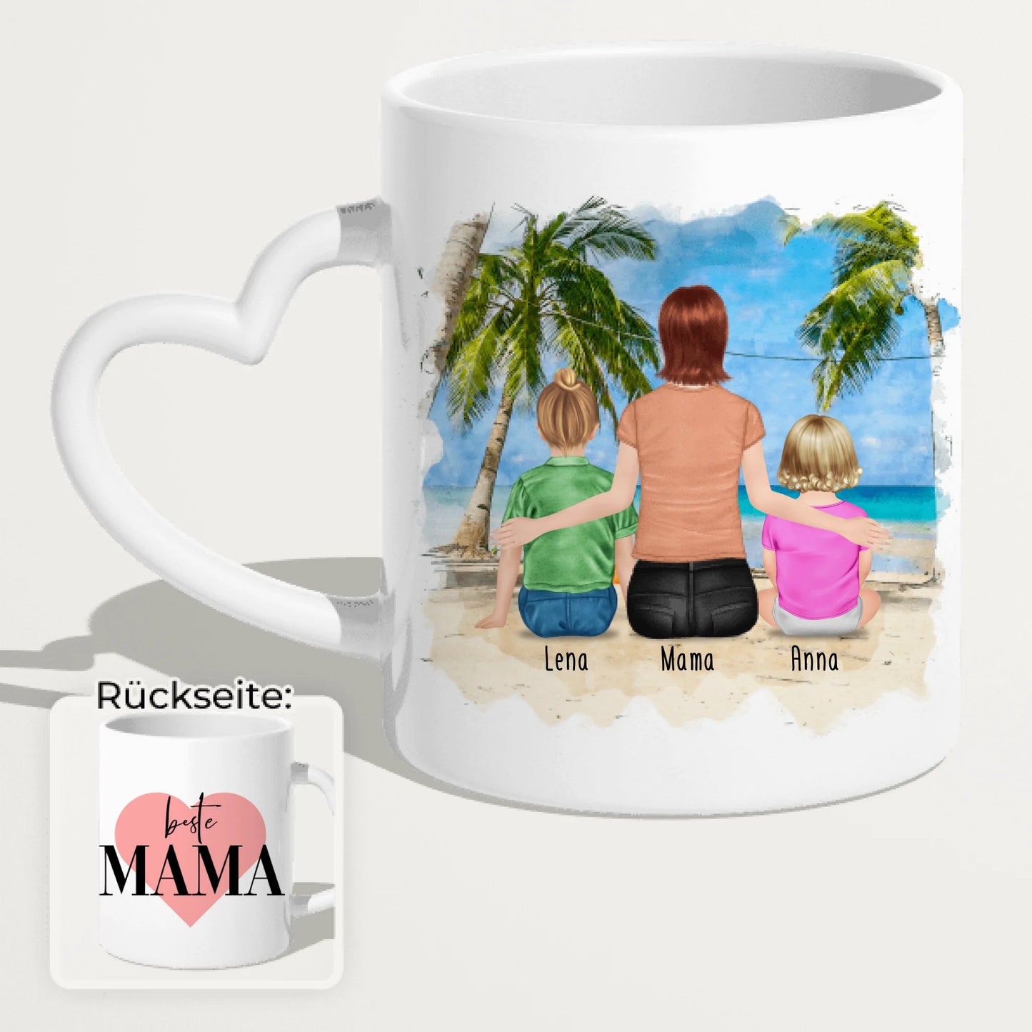 Personalisierte Tasse mit Mutter, Baby und Kind (1 Baby + 1 Kind + 1 Mutter)