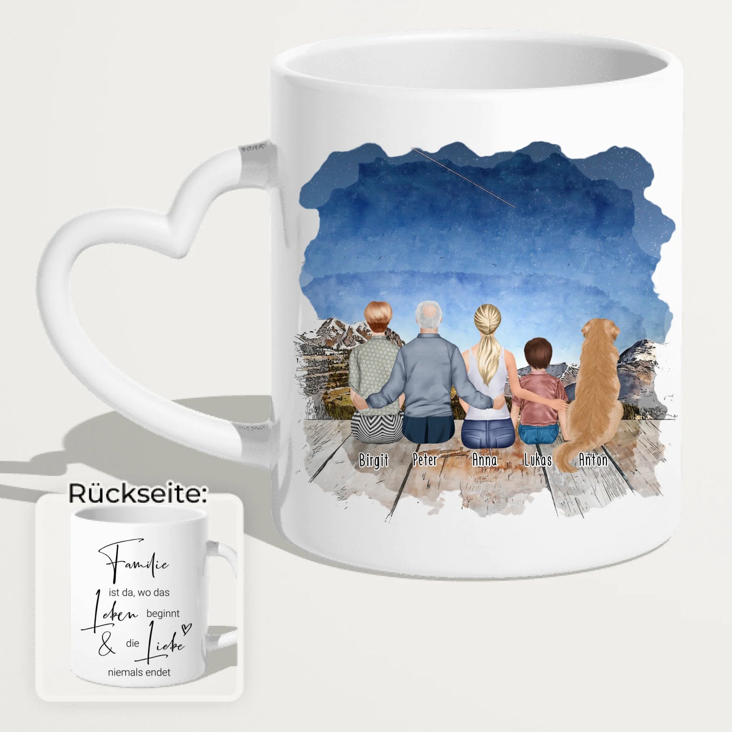 Personalisierte Tasse - Oma, Opa, Frau, Kind + 1 Hund/Katze