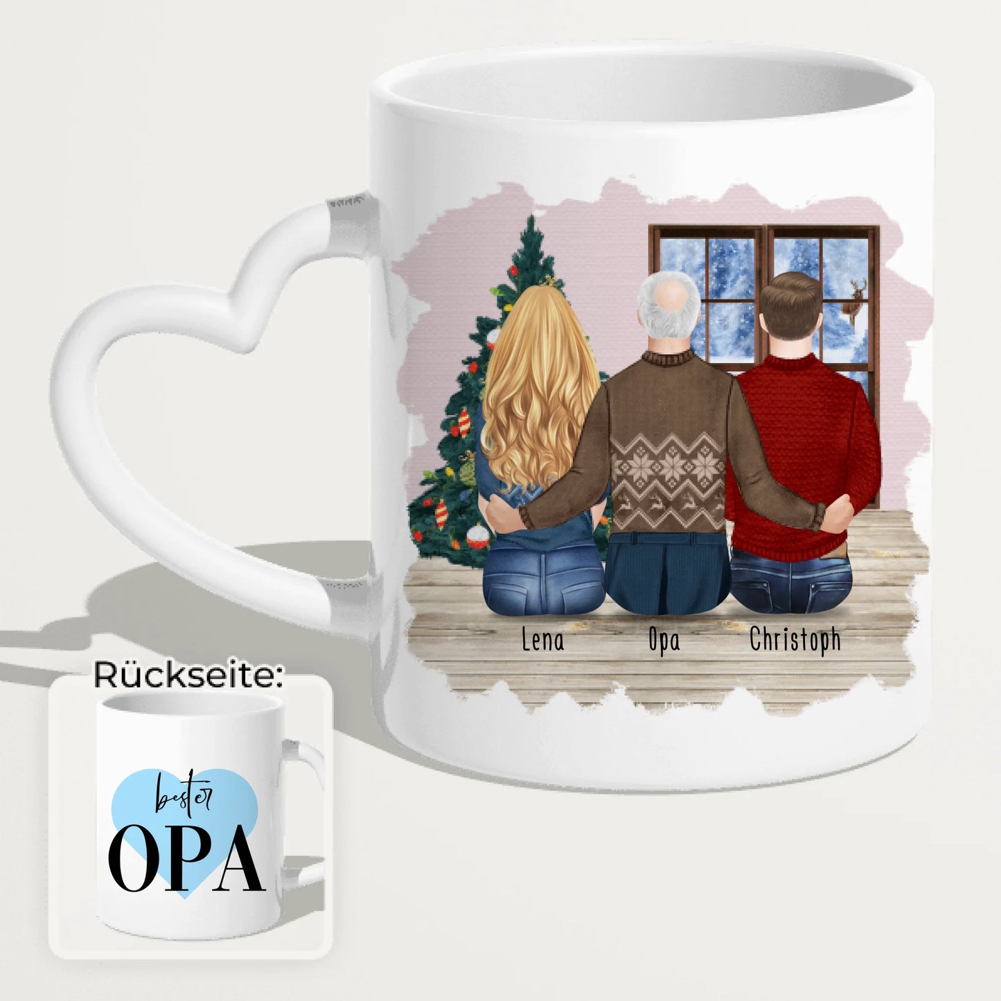 Personalisierte Tasse für Opa (1 Frau + 1 Mann + 1 Opa) - Weihnachtstasse