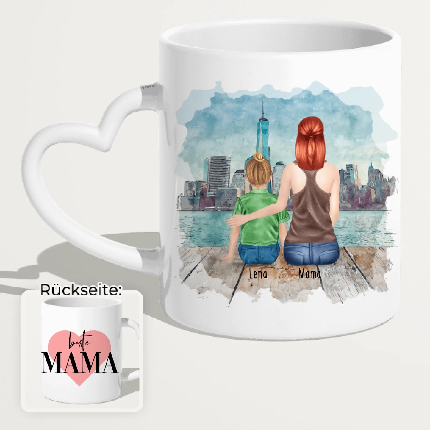 Personalisierte Tasse mit Mutter und Kind (1 Kind + 1 Mutter)