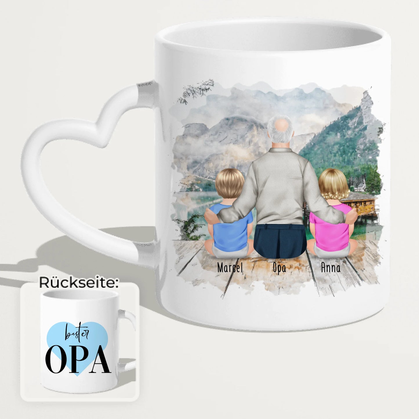 Personalisierte Tasse für Opa (2 Babys + 1 Opa)