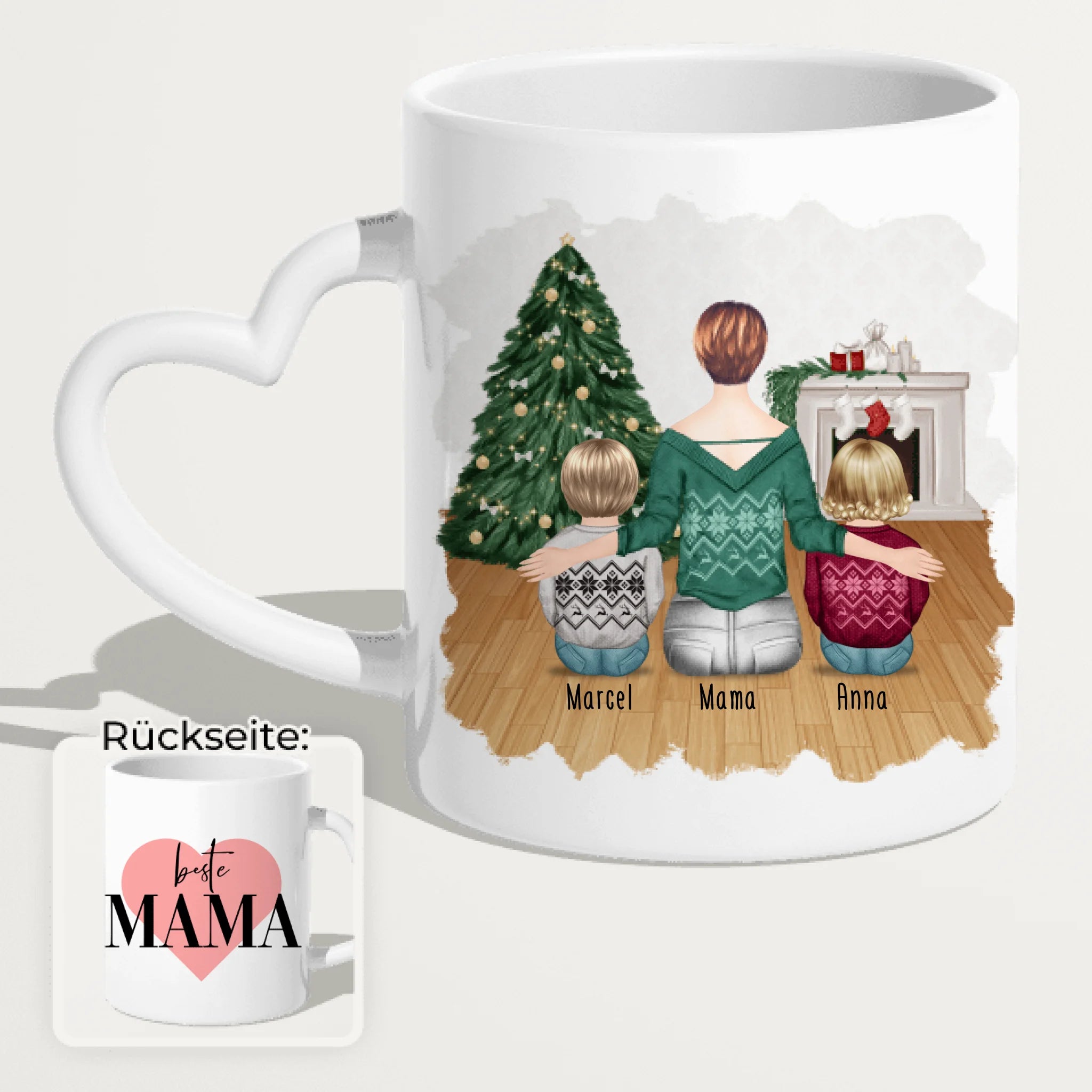 Personalisierte Tasse mit Mutter und Kindern (2 Kinder + 1 Mutter) - Weihnachtstasse