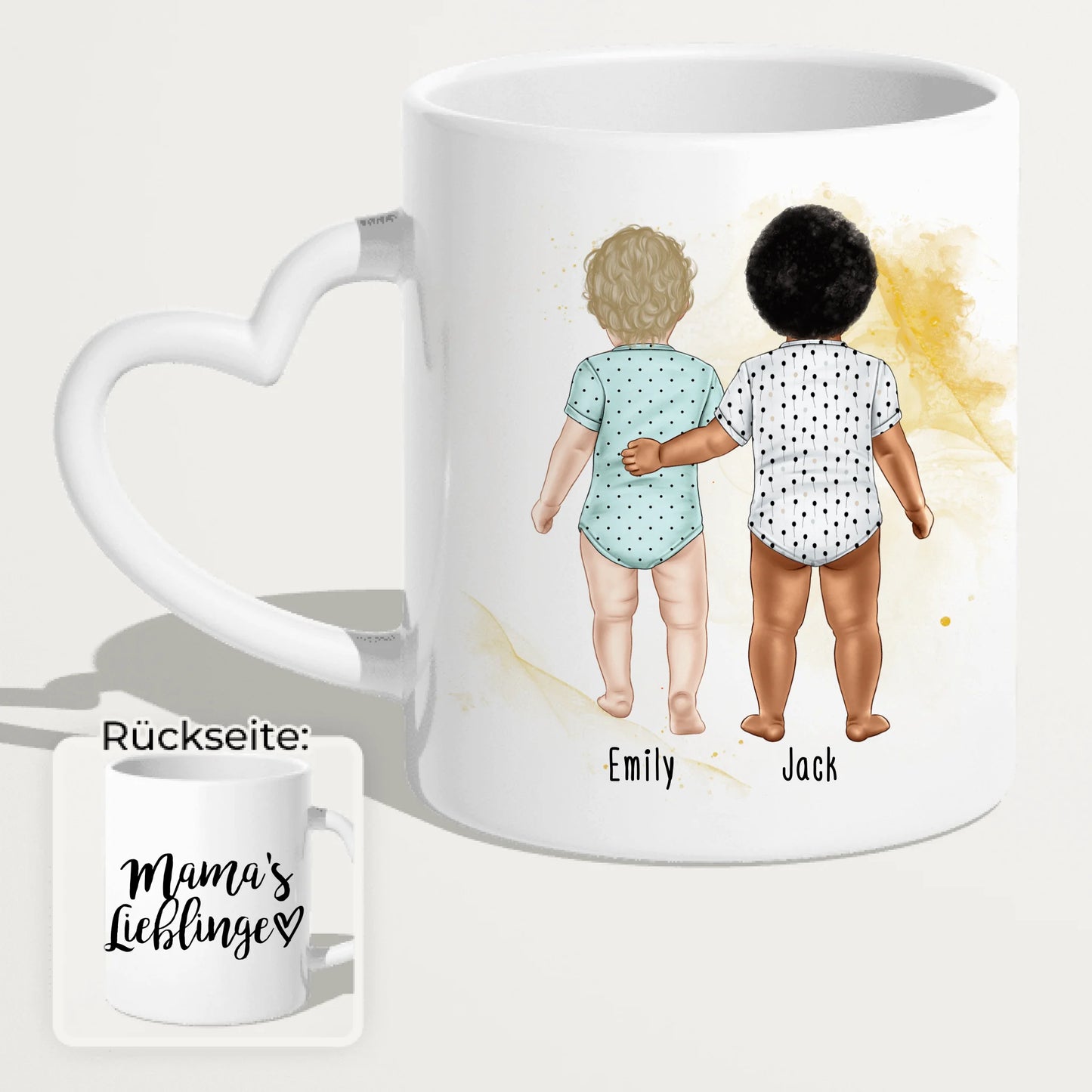 Personalisierte Tasse mit 2 Babys (stehend)