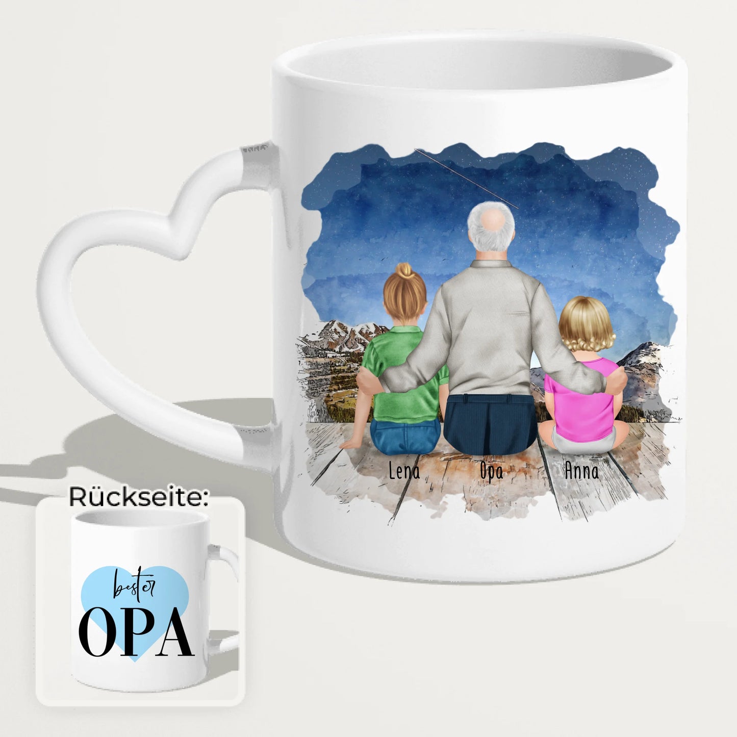 Personalisierte Tasse für Opa (1 Baby + 1 Kind + 1 Opa)