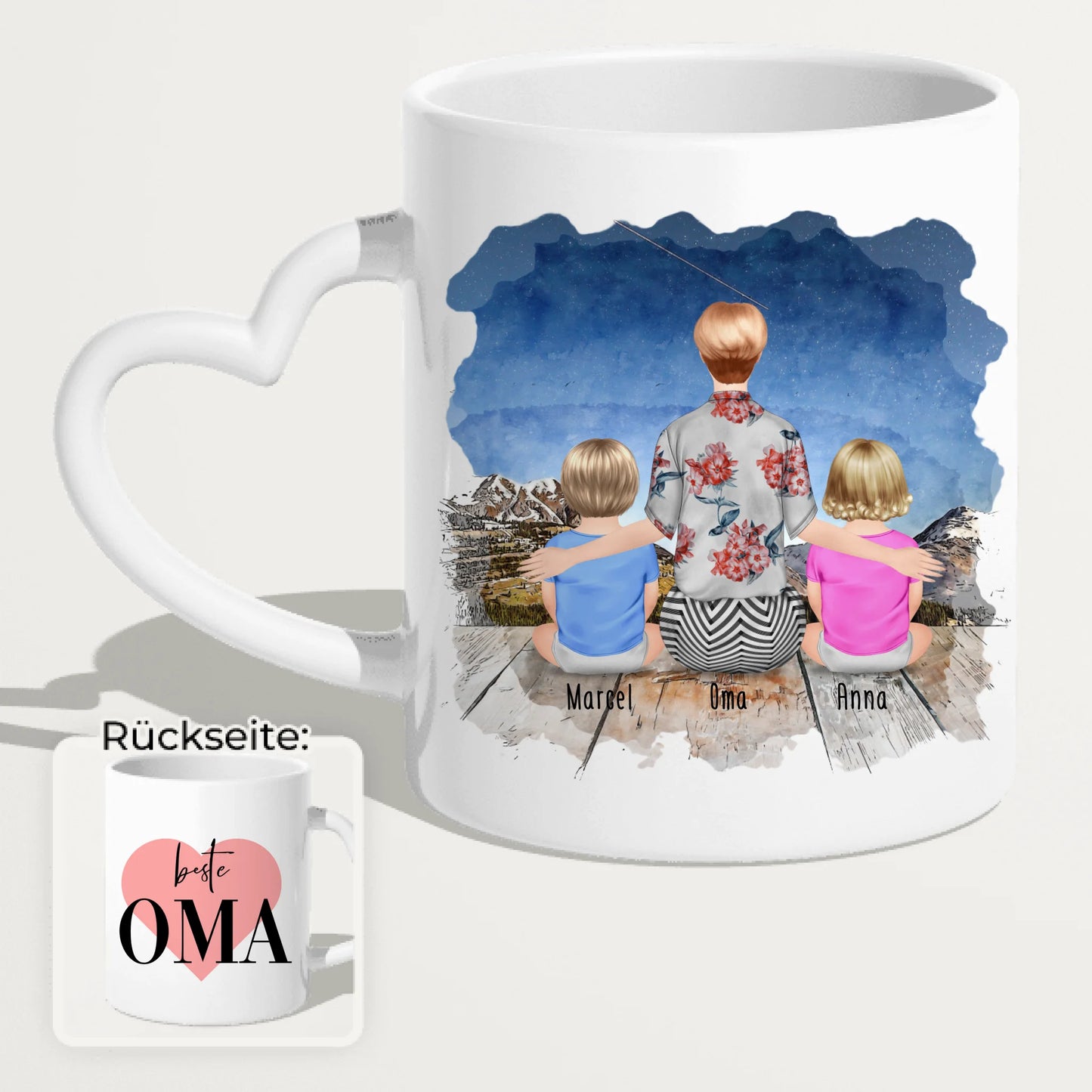 Personalisierte Tasse für Oma (2 Babys + 1 Oma)